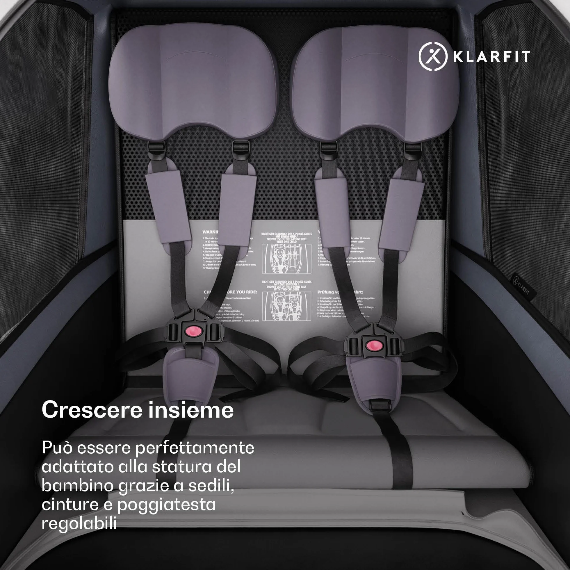 Klarfit GoKiddo Rimorchio per Bici 2in1 Carrello e Passeggino 40kg Pieghevole Grigio Chiaro