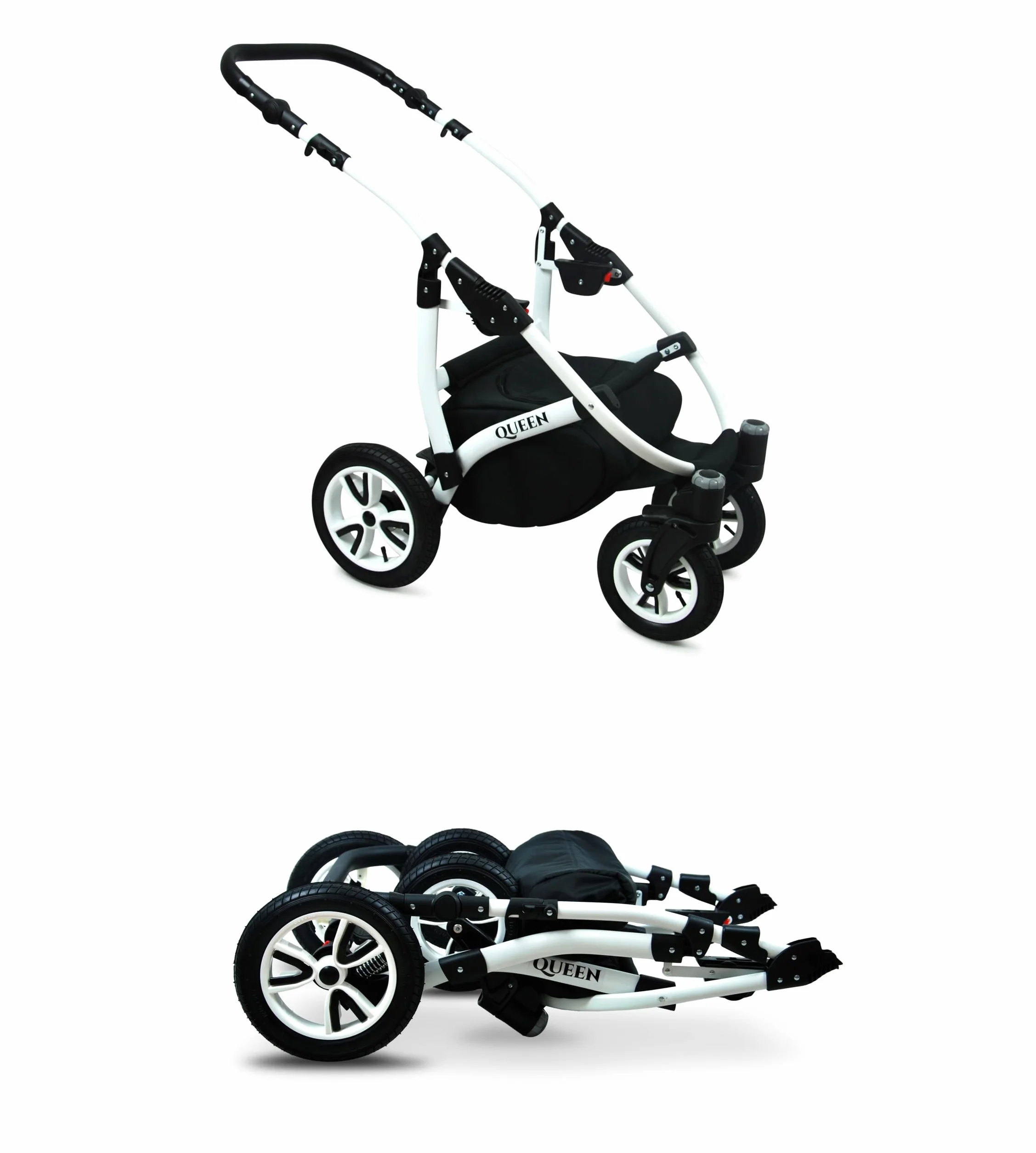 BabyLux Passeggino 3 in 1 Queen - Set Completo con Navicella, Seggiolino Auto, Borsa e Copertura Antipioggia