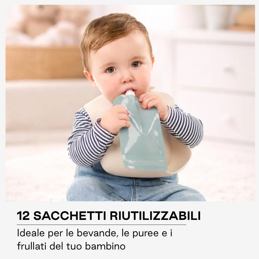 Jané Sacchetti Riutilizzabili per Pappa 100 ml, 12 Pezzi, BPA Free
