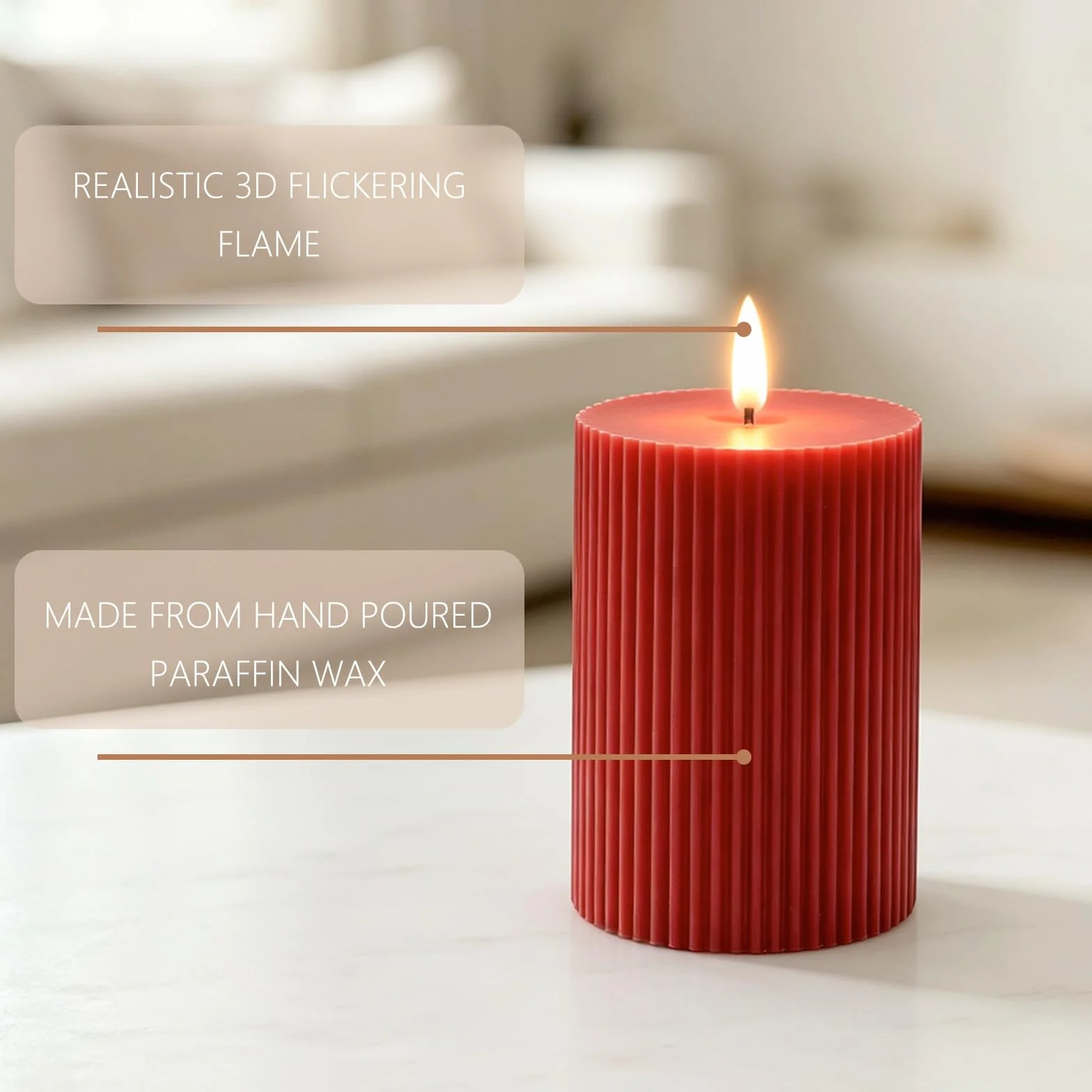 Set di 3 Candele LED, Candele Flickering Flameless, LED tea lights Tremolante con Telecomando e Funzione Timer, Finte a Batteria Stoppino di Candela 3D per Festa/Matrimonio/Hotel (Rosso)