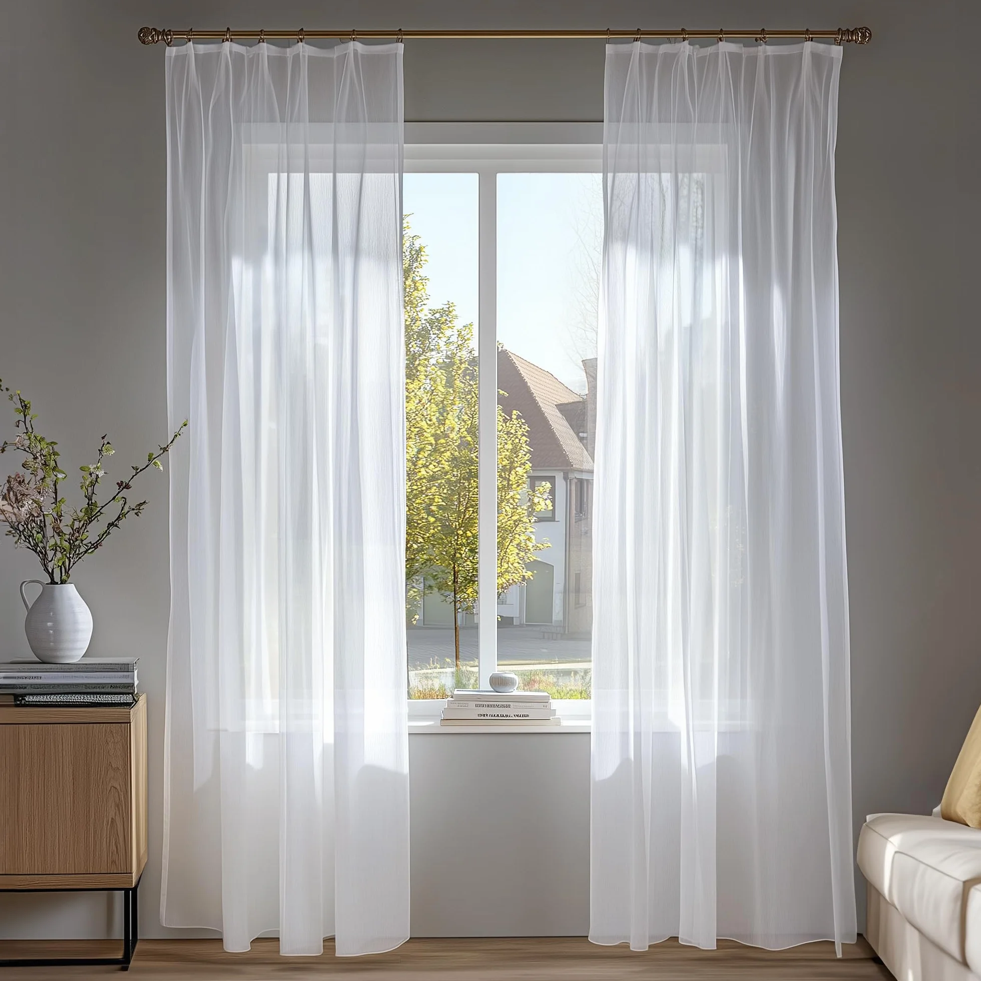Deconovo Tende Voile per Interni 140x290 CM Bianco 2 Pannelli
