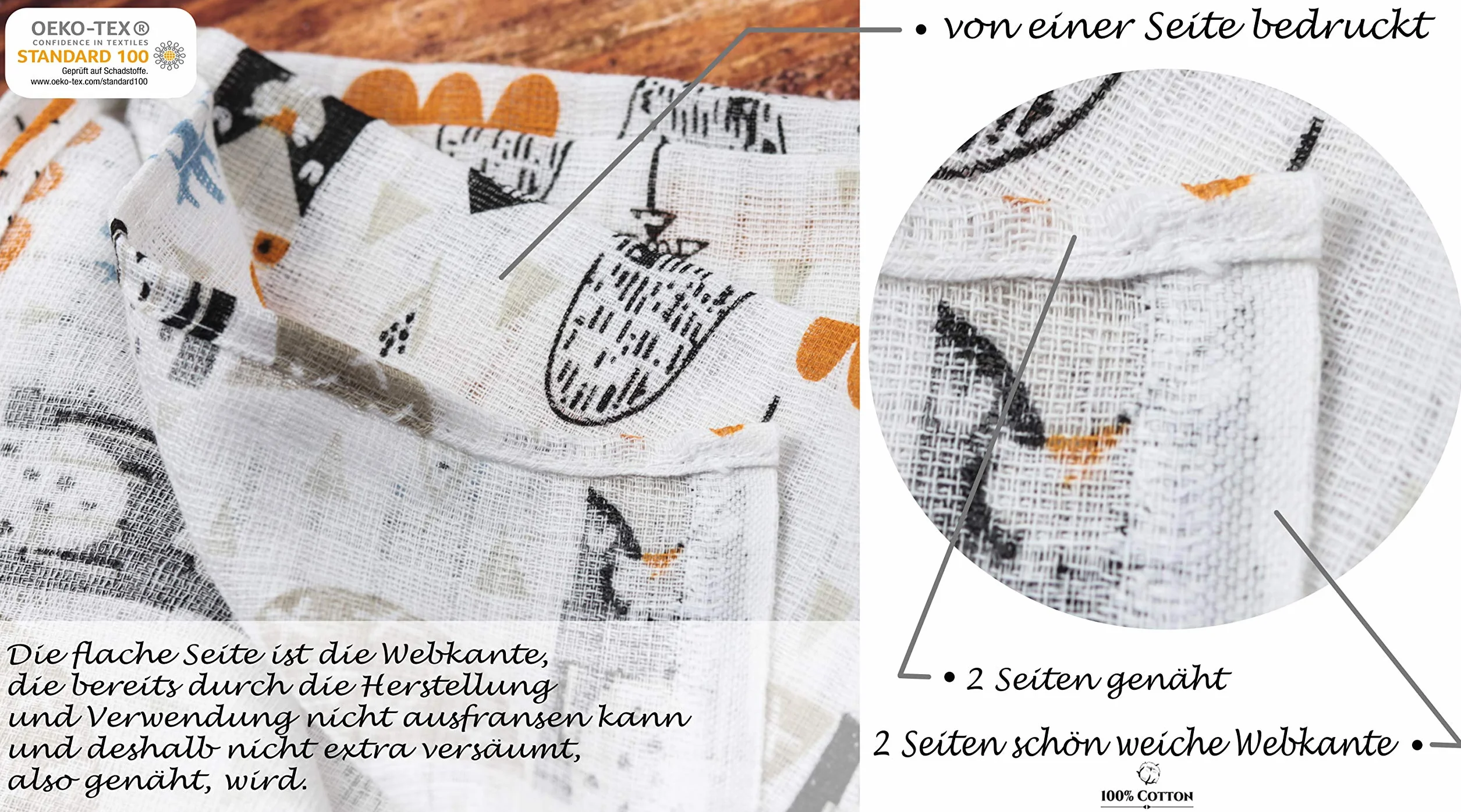 Neonato Mussola Pacco da 6 70x80cm Grigio Animali Bimbo e Bimba OEKO-TEX STANDARD 100