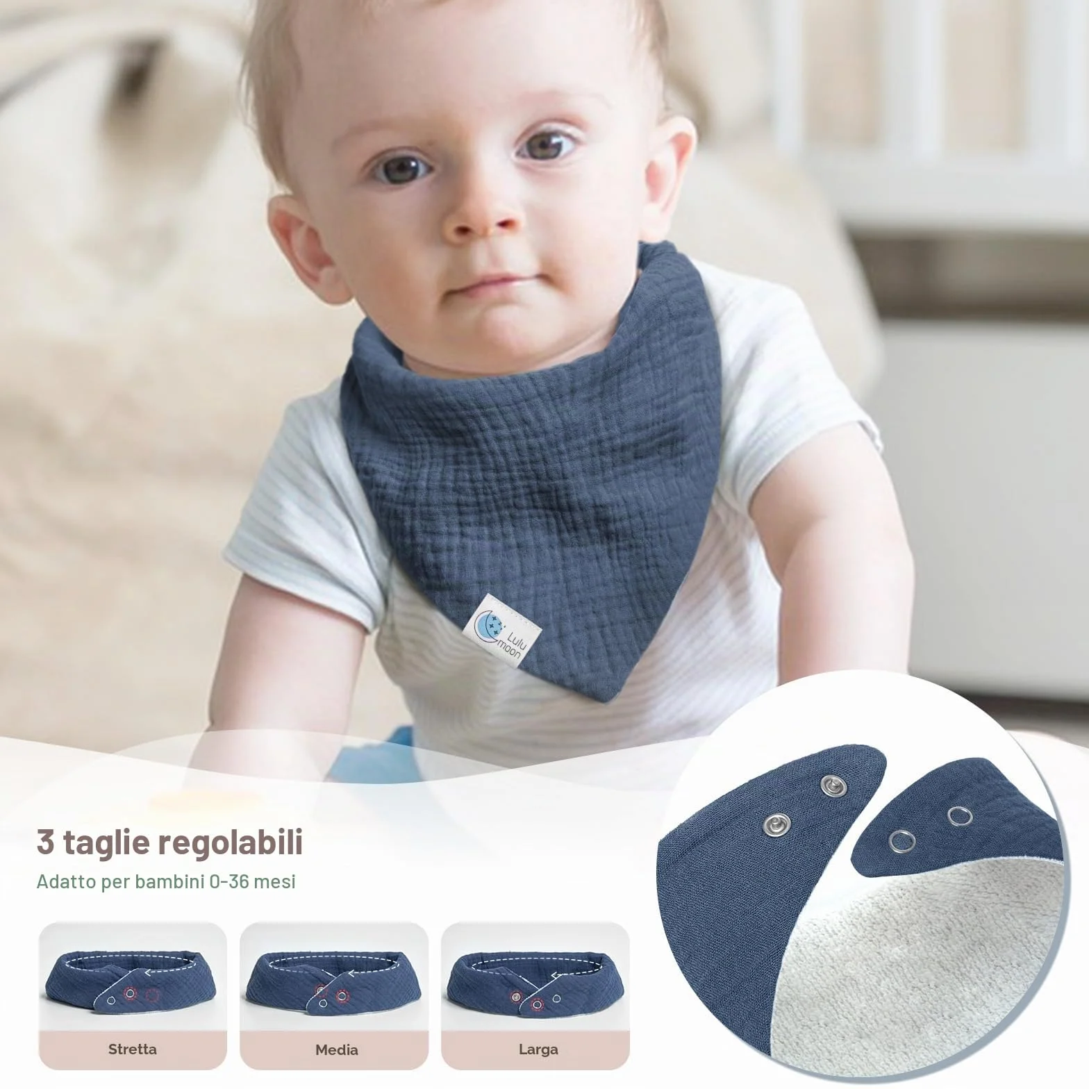 Bavaglino in Mussola per Neonati 100% Cotone Triangolare Bambine Ragazzi