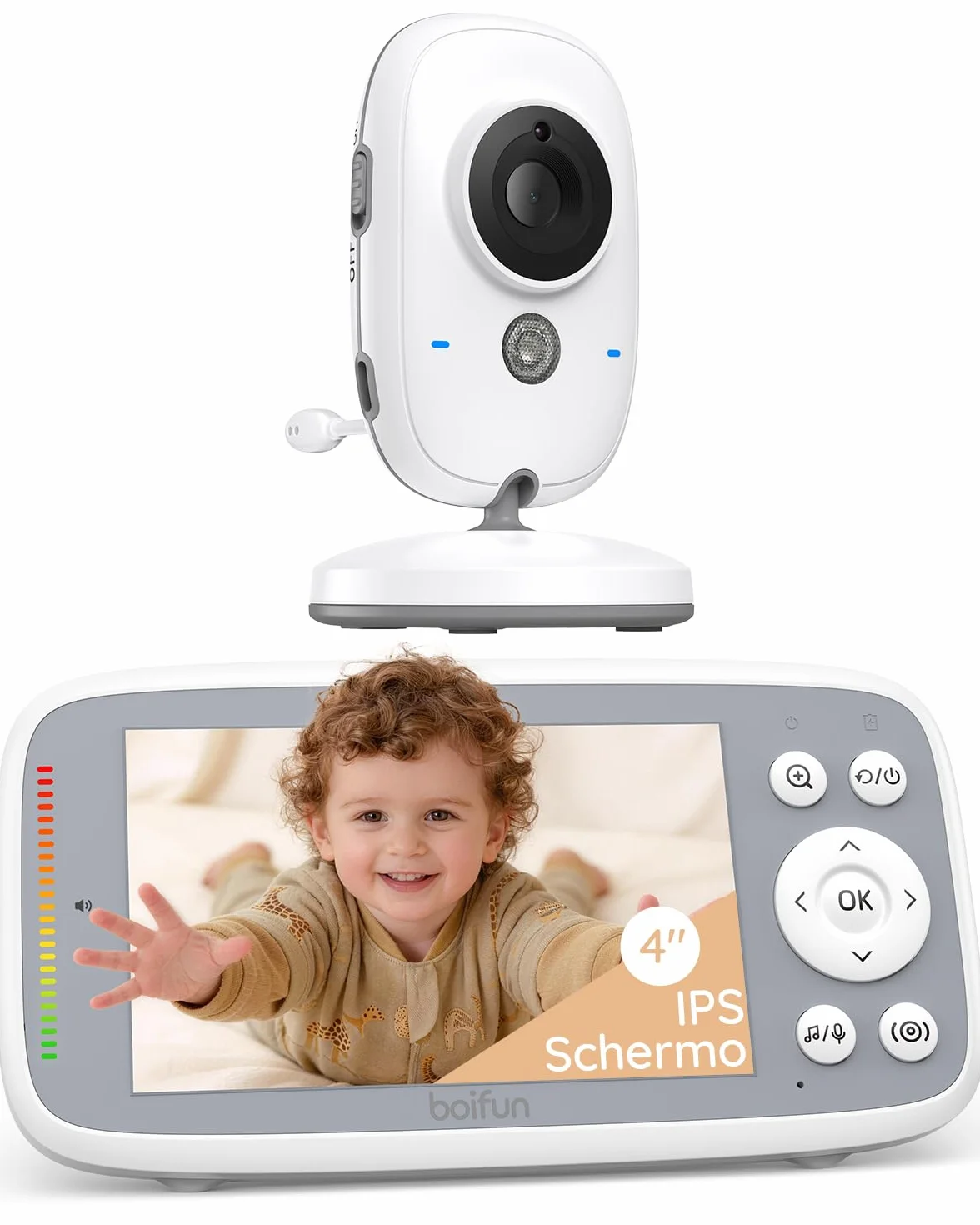 Baby Monitor Schermo IPS 4" 720P Visione Notturna Autonomia 11 Ore Zoom 3x Senza WiFi