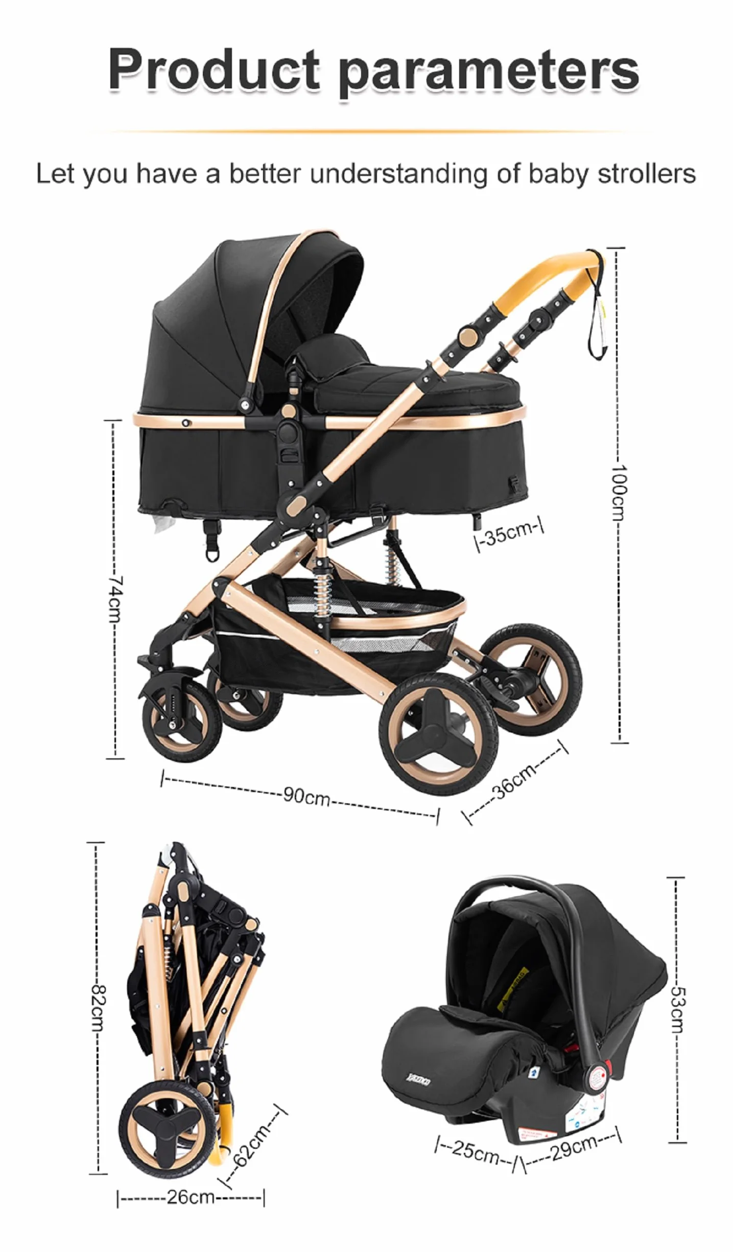 Passeggino 3 in 1 GLOKID Trio con Navicella e Seggiolino, fino a 25 kg, 4 Ruote con Ammortizzatori