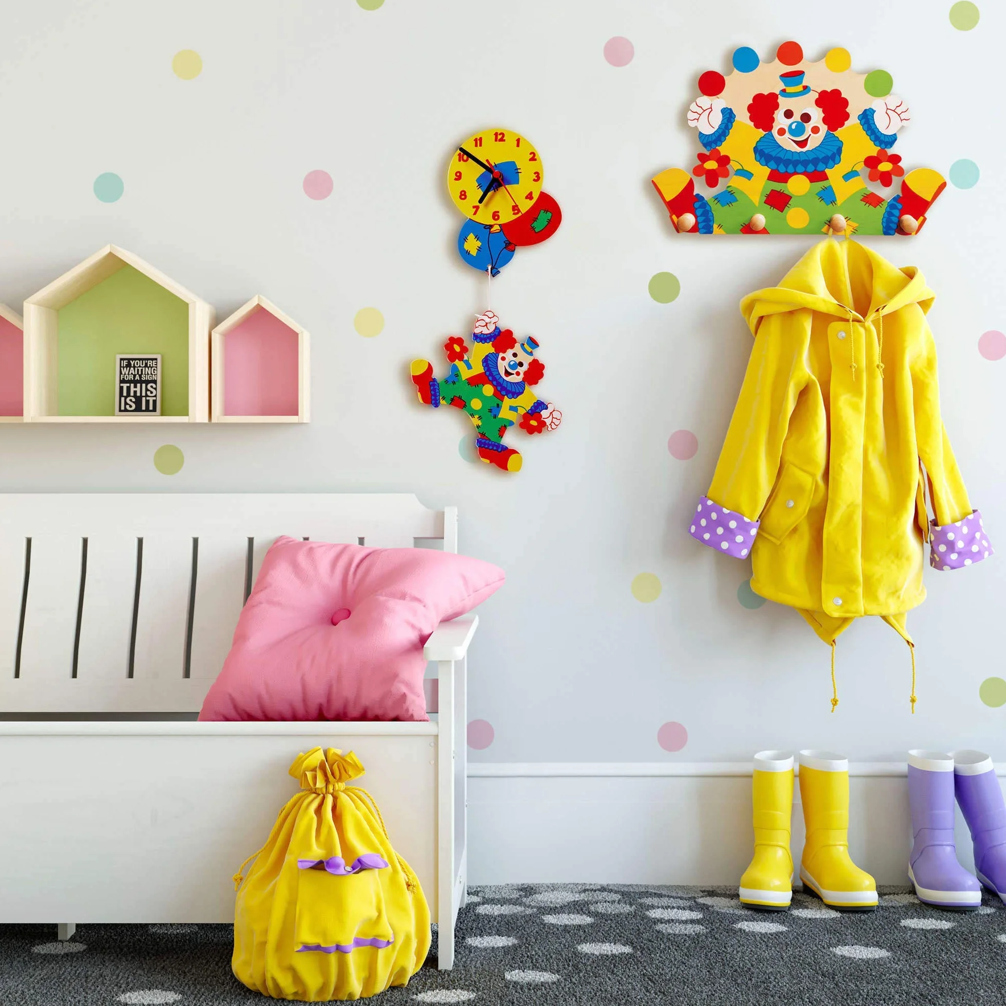 Dida Clown Attaccapanni da Parete in Legno per Bambini Cameretta Stile Montessori