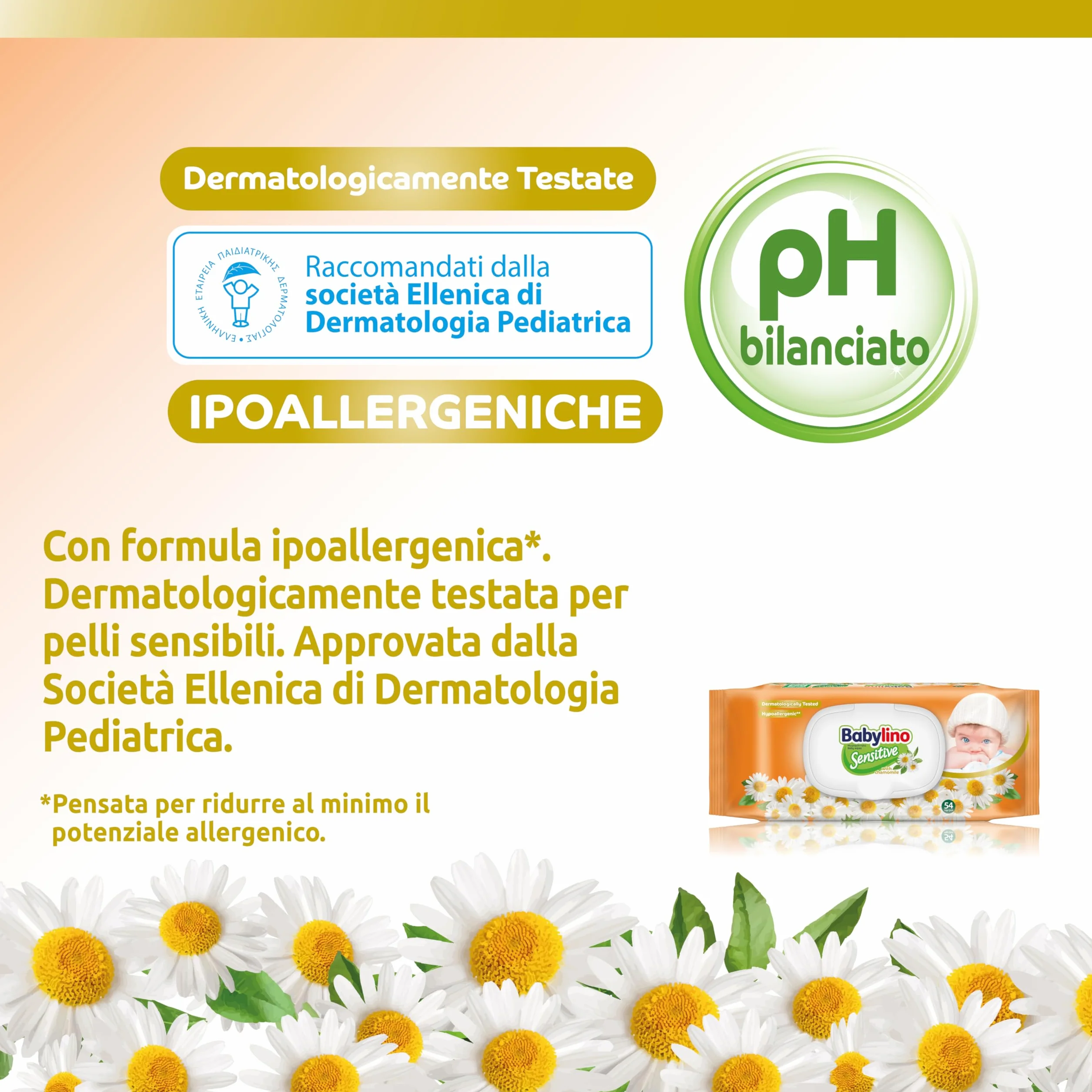 Salviette Neonato Babylino Sensitive Camomilla 98% Naturale PH Pelle, 3 Confezioni 162 Salviettine