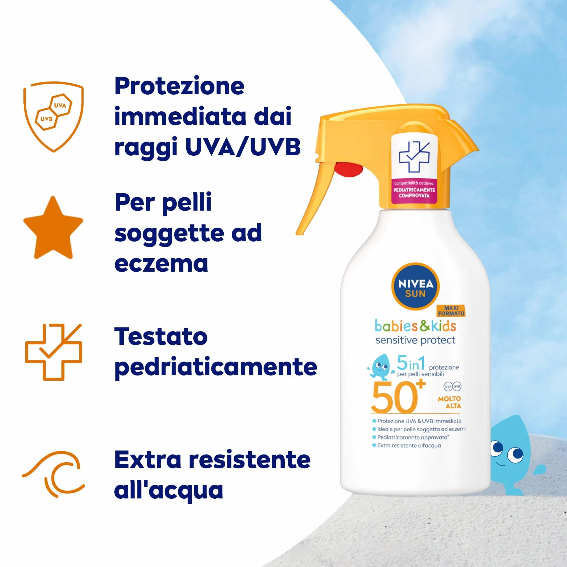NIVEA SUN Kids Maxi Spray Solare Sensitive Protect & Play SPF 50+ 270 ml Crema solare 50+ bambini