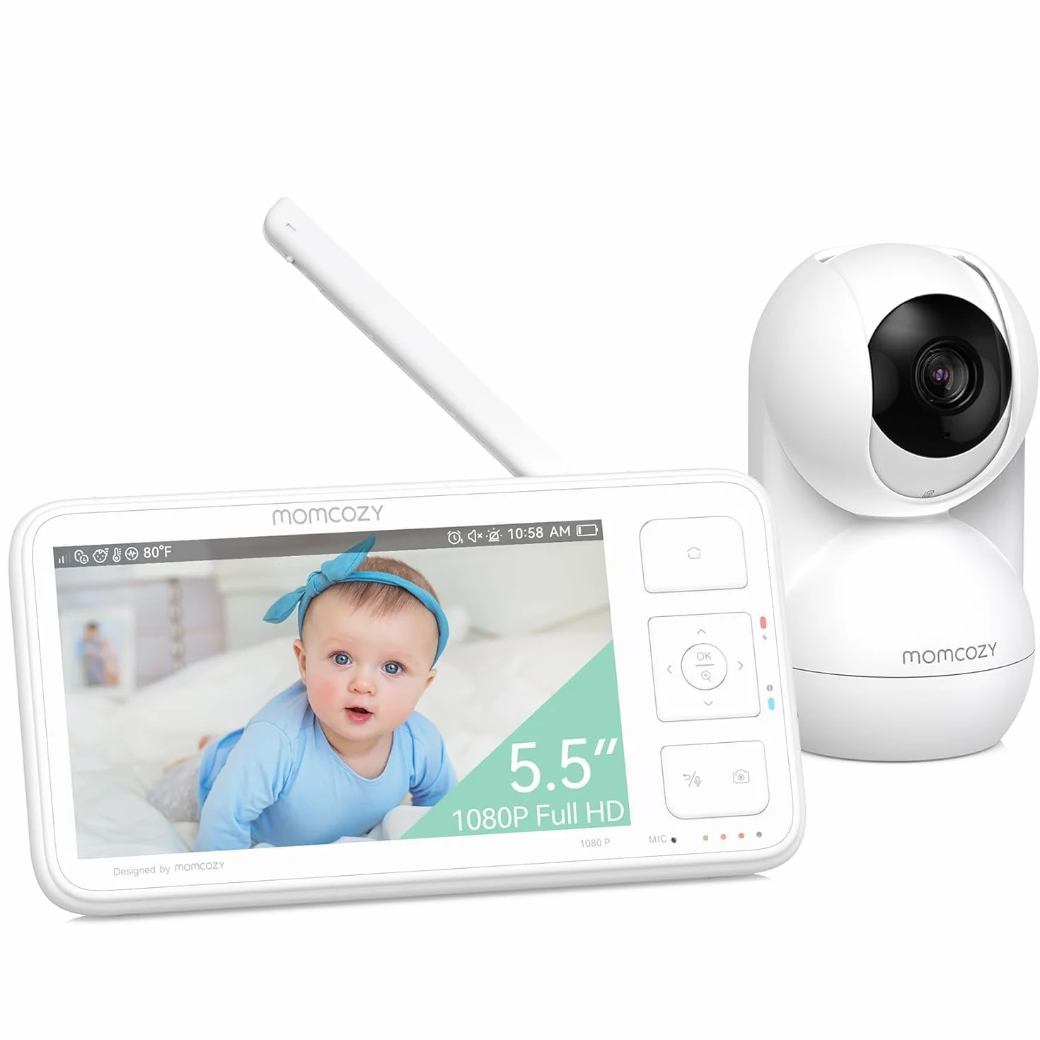 Momcozy BM03 Baby Monitor Video 5.5" Full HD 1080P Senza WiFi, Visione Notturna, Batteria 5800mAh