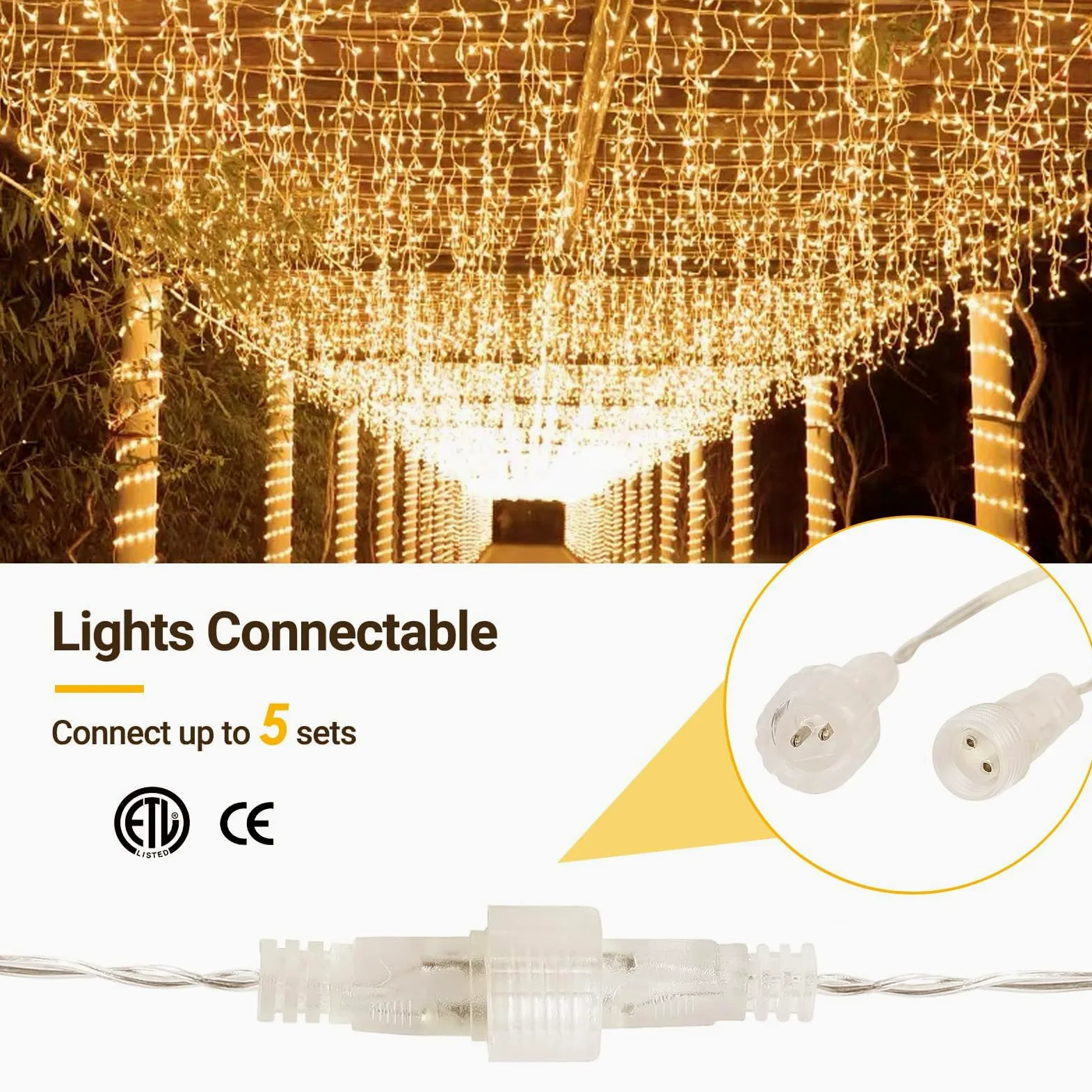 GlobaLink Tenda Luminosa Esterno 10M 400LED, Catena Luminosa Esterno IP44 Impermeabile, Luci Natale Esterno Luci Cascata 8 Modalità Luce per Natale, Gronda, Patio, Giardino, Matrimonio con 25 Flange