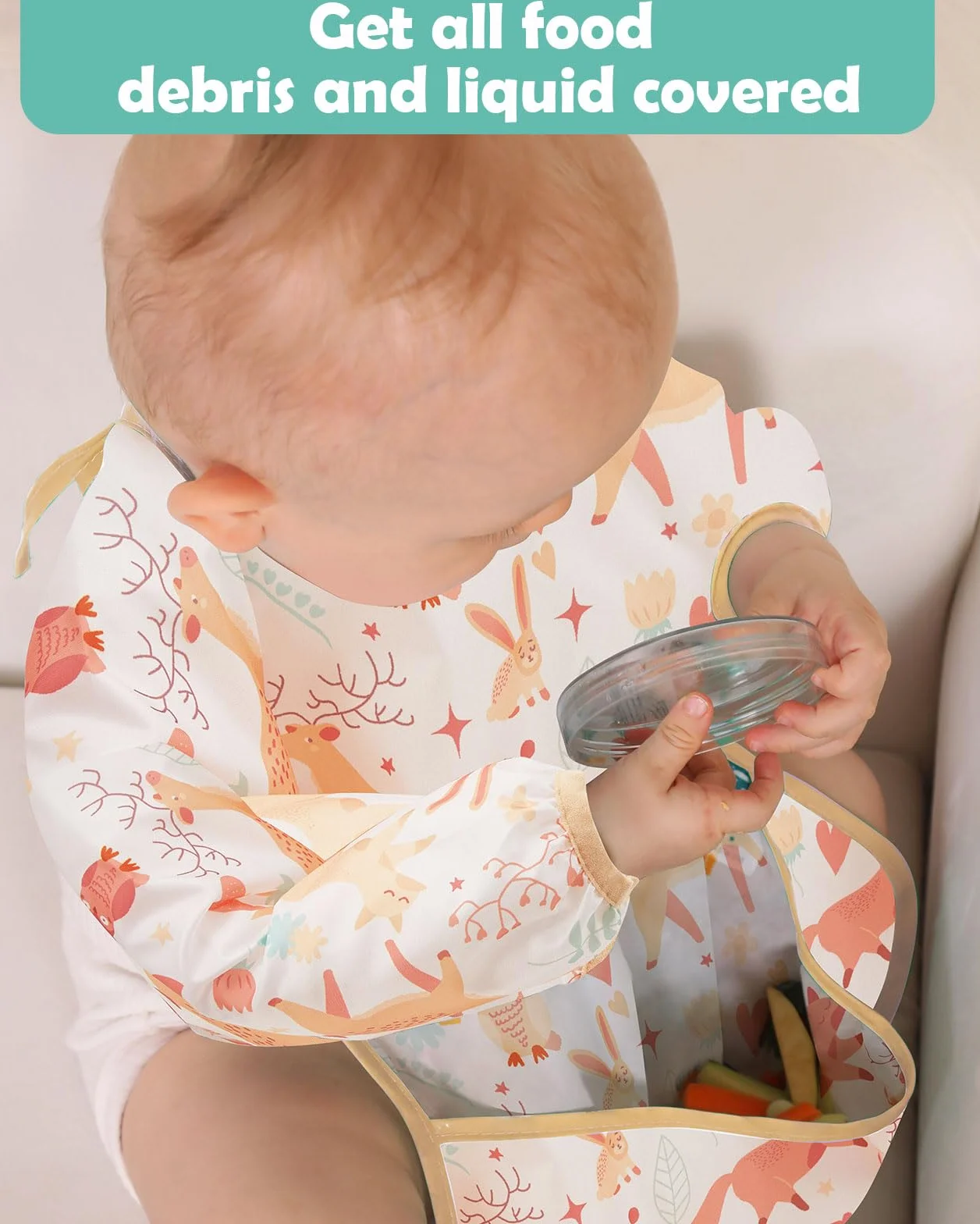 Lictin 3 Pezzi Bavaglini a Manica Lunga Impermeabile per Bambini 0-2 Anni