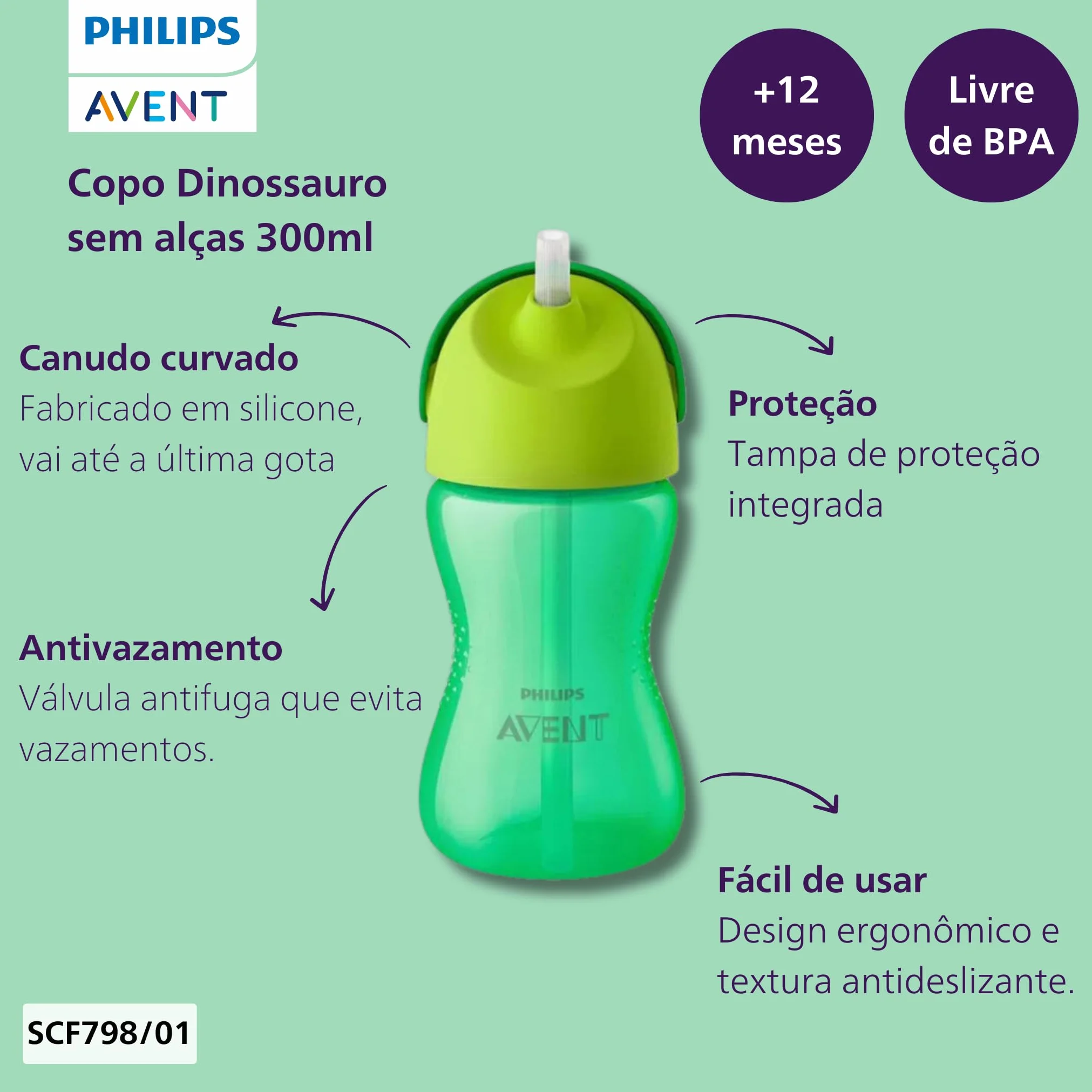 Philips Tazza con Cannuccia 300 ml Verde SCF798/01