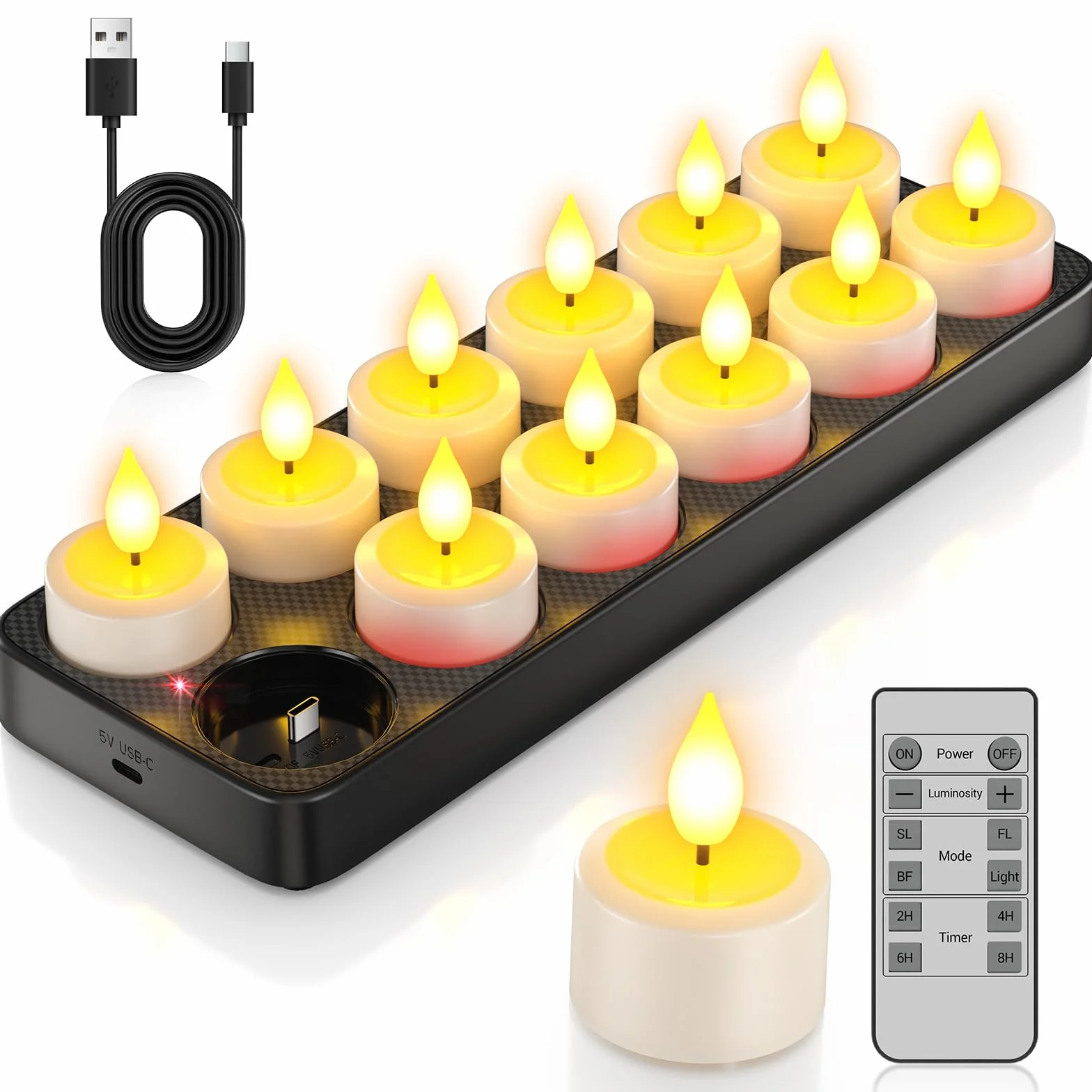 PChero Ricaricabili Tea Light Candele Led con Telecomando, 12 Pezzi Mini Candele Tealight Luci a Led Batteria Natalizie Decorative Finte Elettriche Effetto Reale Per Halloween Natale Decorazioni Casa