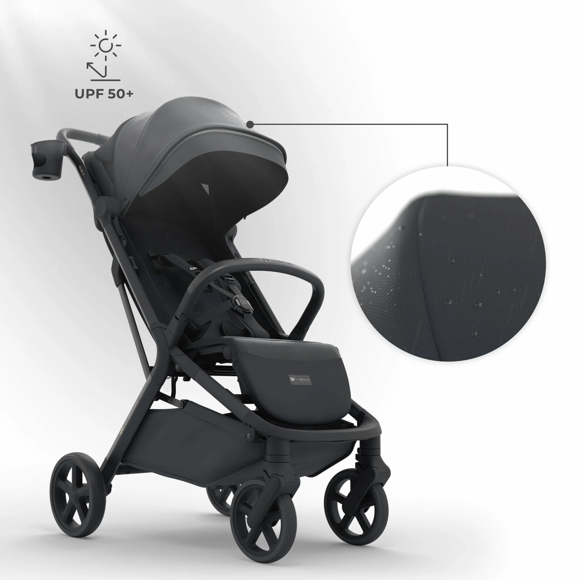 Kinderkraft NUBI 3 Passeggino Urbano 22 kg Buggy UPF50+ Leggero 8.7kg Nero