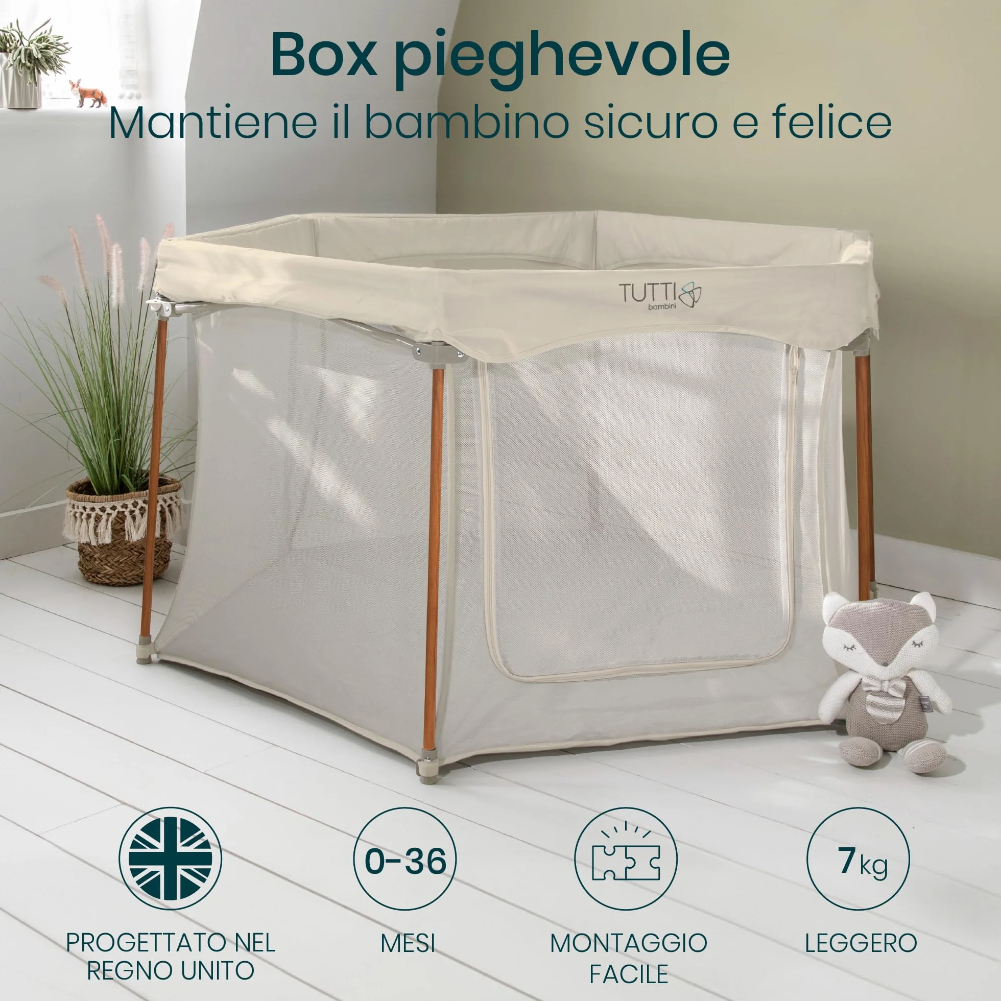 Tutti Bambini Box Bambini Pieghevole Recinto Neonato 135 x 135 x 75 cm Ecru