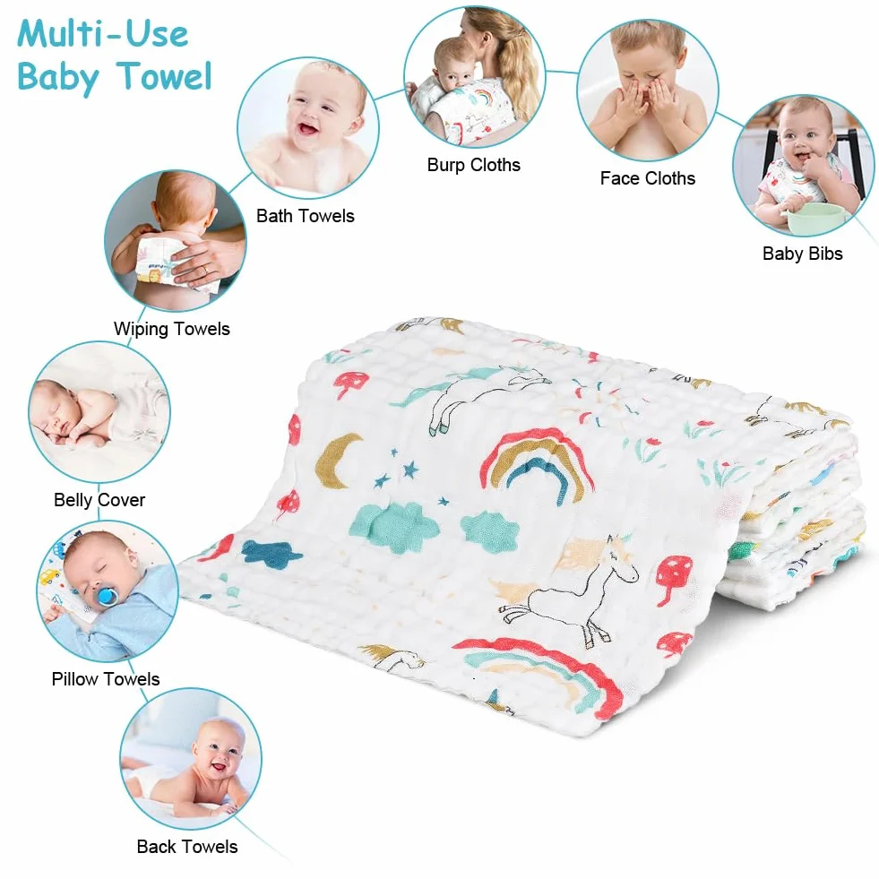 Mussola Neonato 6 Pezzi 30x30cm 100% Cotone Panni Burp Assorbente Traspirante