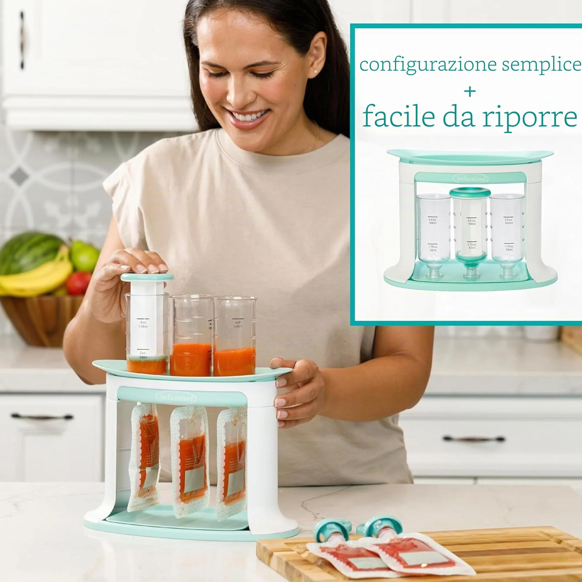 Infantino Squeeze Station Stazione Riempimento Buste Purea Neonati Lavabile Lavastoviglie Senza BPA
