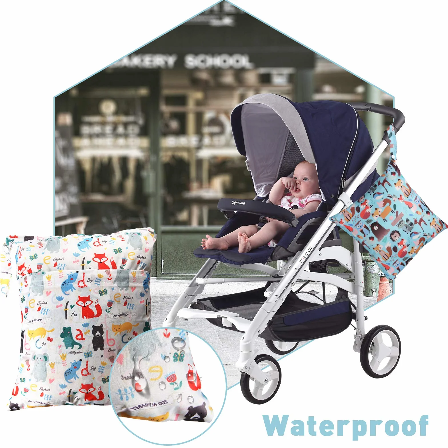 Borsa per Pannolini Wetbag Impermeabile Riutilizzabile con Doppia Cerniera Dry Bag Neonato