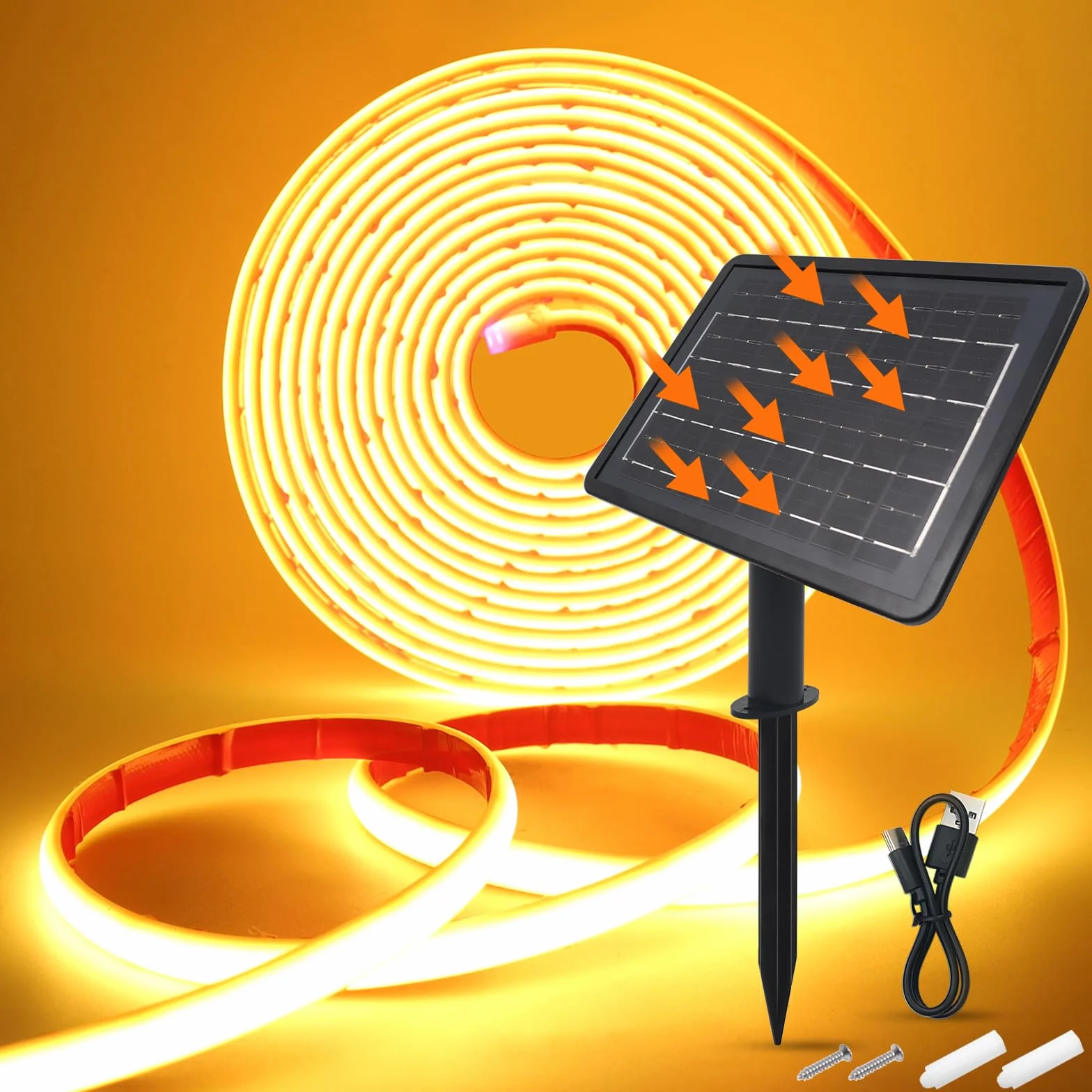 KISUFU 24V Solar Neon Light outdoor LED Strips, IP68 impermeabile 320 LEDs/m strisce LED con 1200mah 8 modalità solare con inserto di terra luce per casa giardino matrimonio festa di Natale.