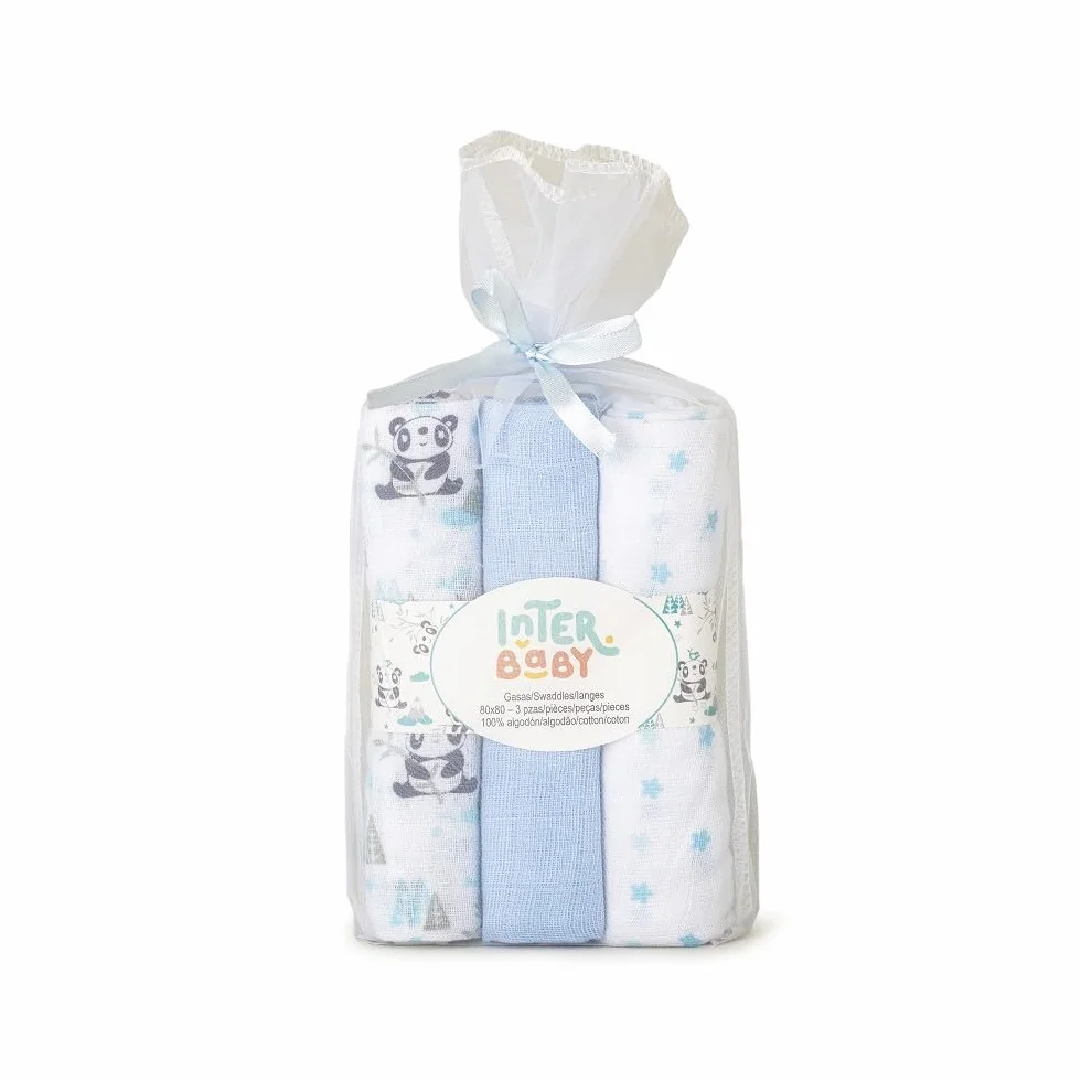 Mussole per neonato Panda blu Set 3