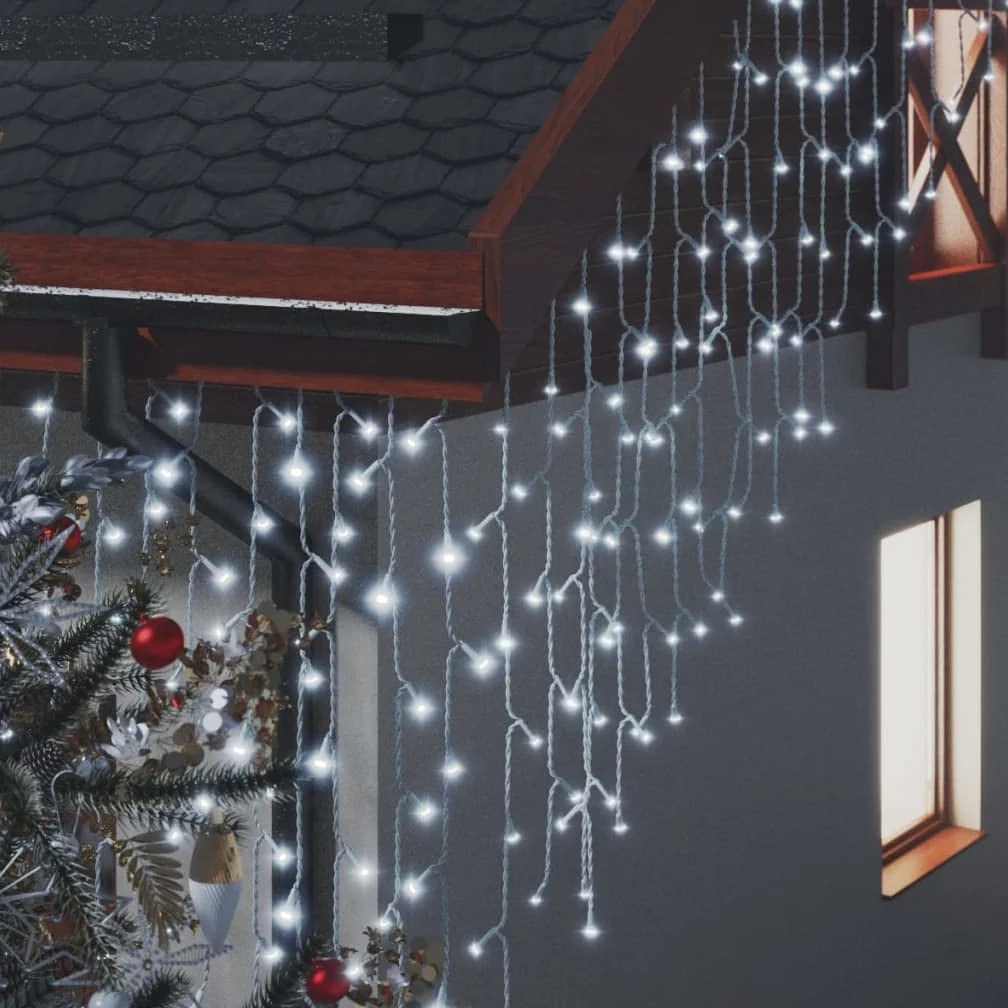 Tenda a LED a forma di ghiacciolo, 10 m, 400 LED, luce bianca fredda, 8 funzioni