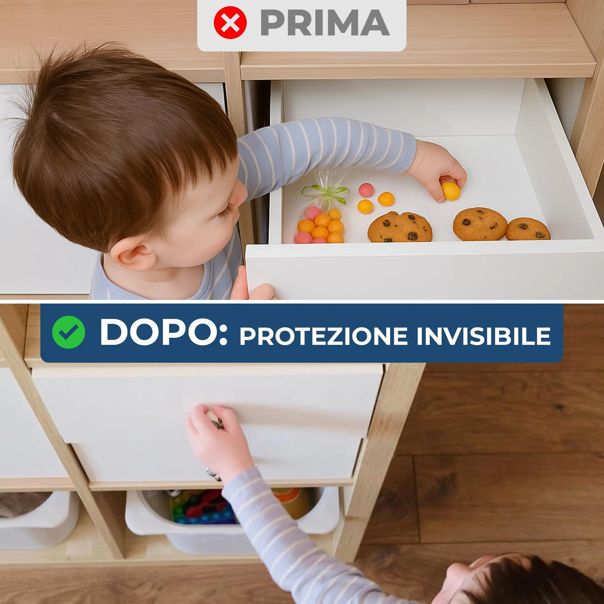 Blocca Cassetti per Bambini Hoffenbach 12 Serrature 3 Chiavi Chiusura Magnetica Bianco