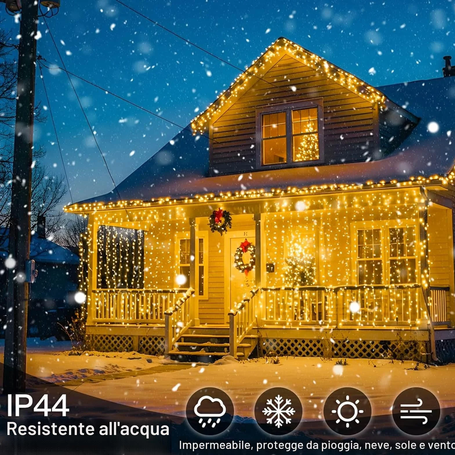 Joycome Tenda Luminosa Esterno, 6x3m 600 LED Cascata Luci con Spina, 8 Modalità Luci a Tenda per Esterno, Impermeabile Decorazioni Luminose per Giardino Balcone Vetrina Matrimonio - Bianco Caldo