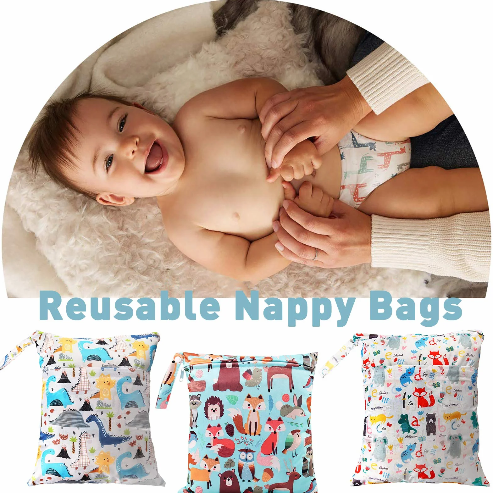 Borsa per Pannolini Wetbag Impermeabile Riutilizzabile con Doppia Cerniera Dry Bag Neonato