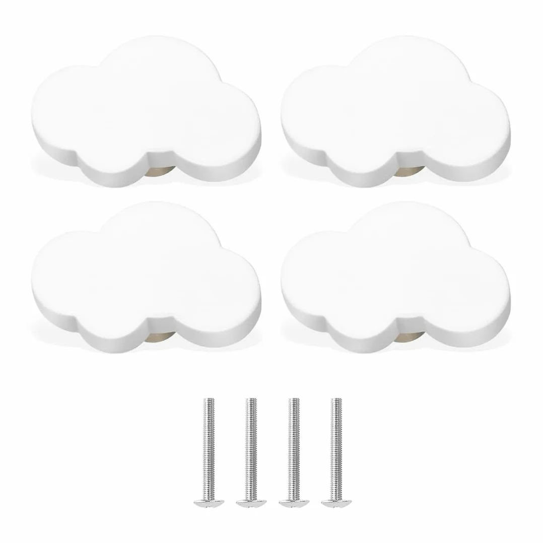 Pomelli per Cassetti Forma Nuvola Morbida Bianco 4 Pezzi Decorativi per Mobili Bambini