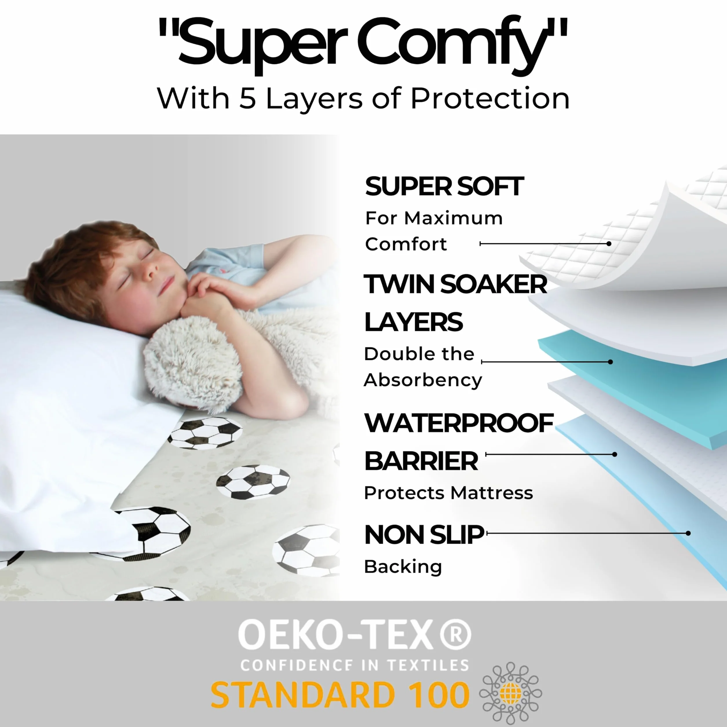 Hygge Sheets Coprimaterasso impermeabile per bambini singoli traspirante lavabile incontinenza con fascia laterale