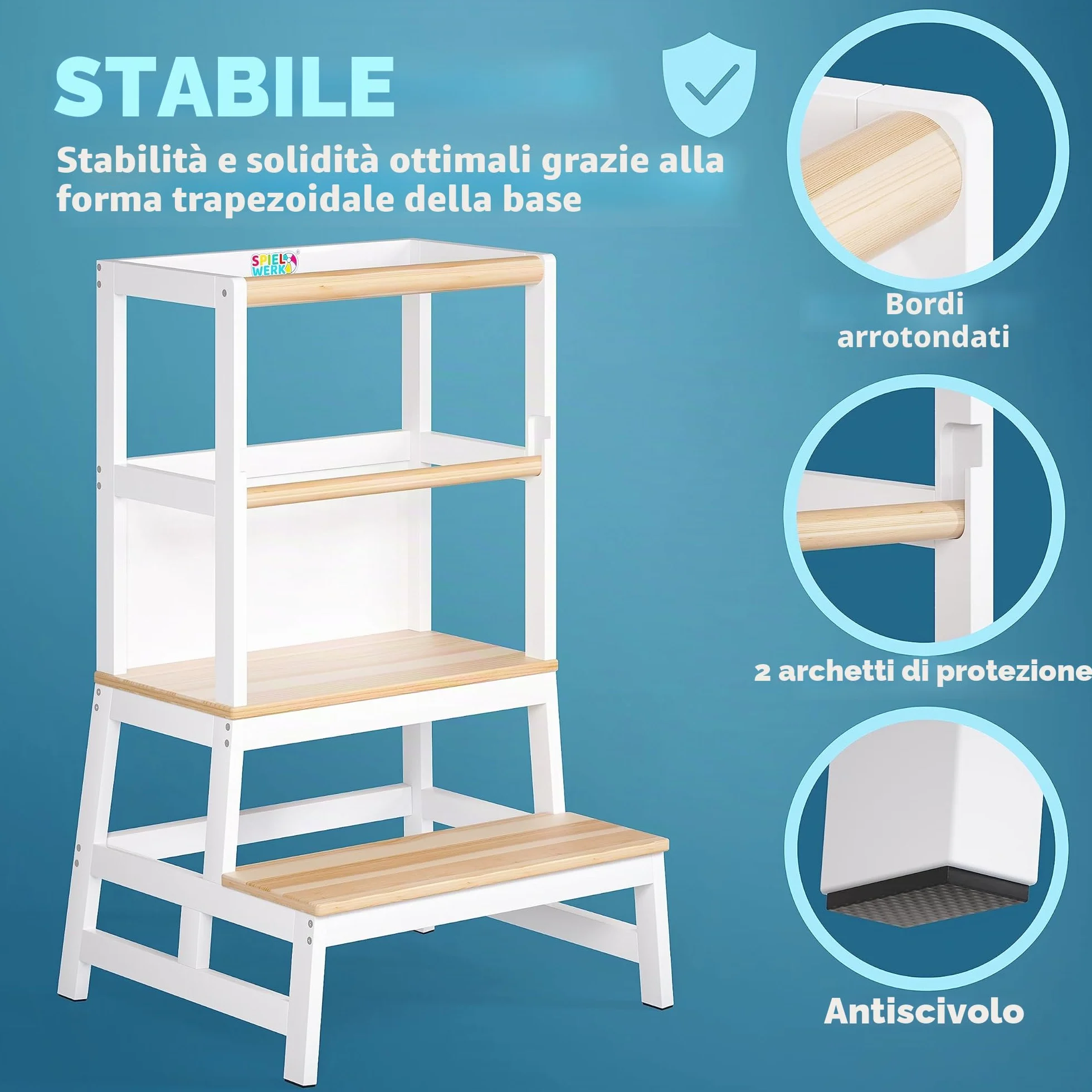 Spielwerk Torre Montessoriana Learning Tower in Legno 50x51x93 cm per Bambini da 2 Anni
