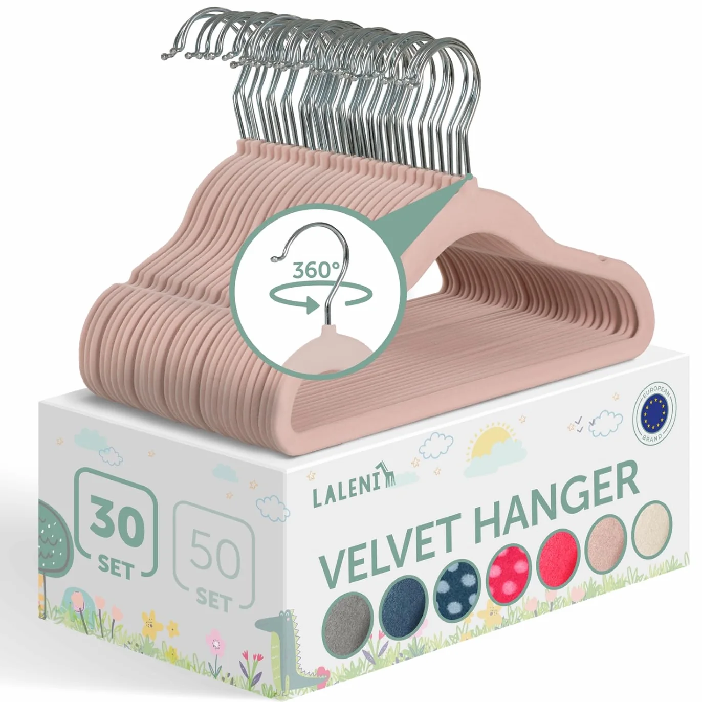 Grucce Bambini 30 Pz in Velluto Salvaspazio Rotanti 360° Antiscivolo Rosa Chiaro