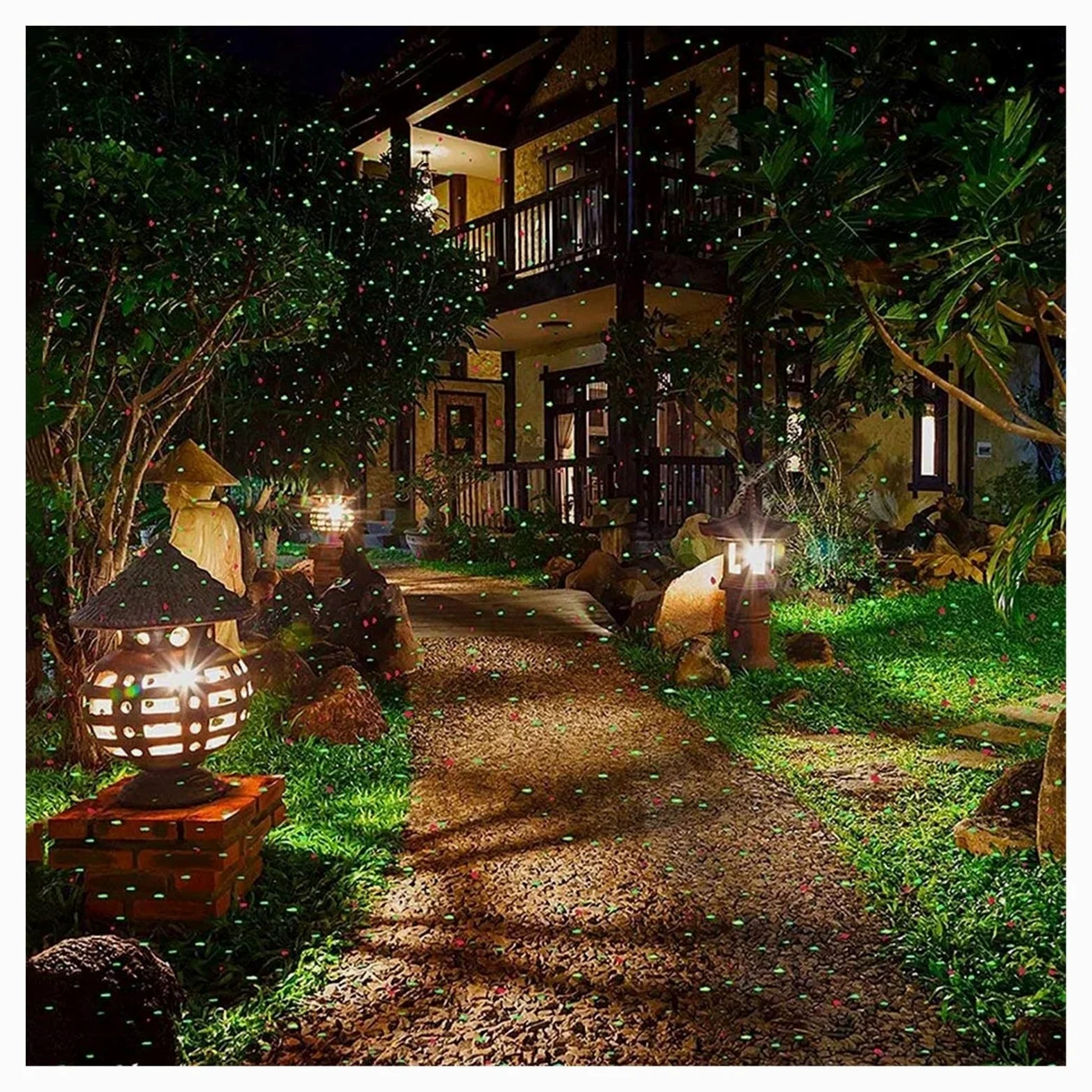 Proiettore di luci natalizie per esterni Proiettore natalizio Faretto paesaggistico a LED Lampada for proiettore con spettacolo di stelle rosse e verdi for le vacanze natalizie da parete di Halloween