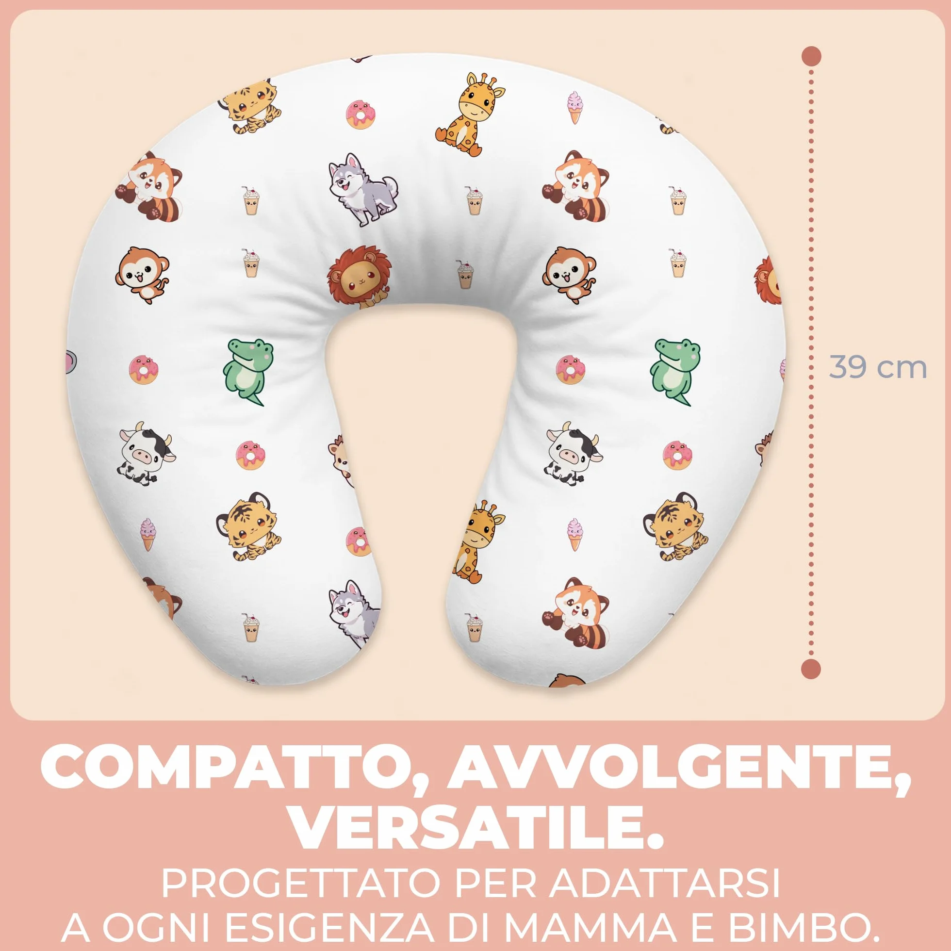 Ciambella Allattamento Neonato con Federa 100% Cotone Morbido Riempimento Ergonomico Supporto Schiena Premaman Lavabile