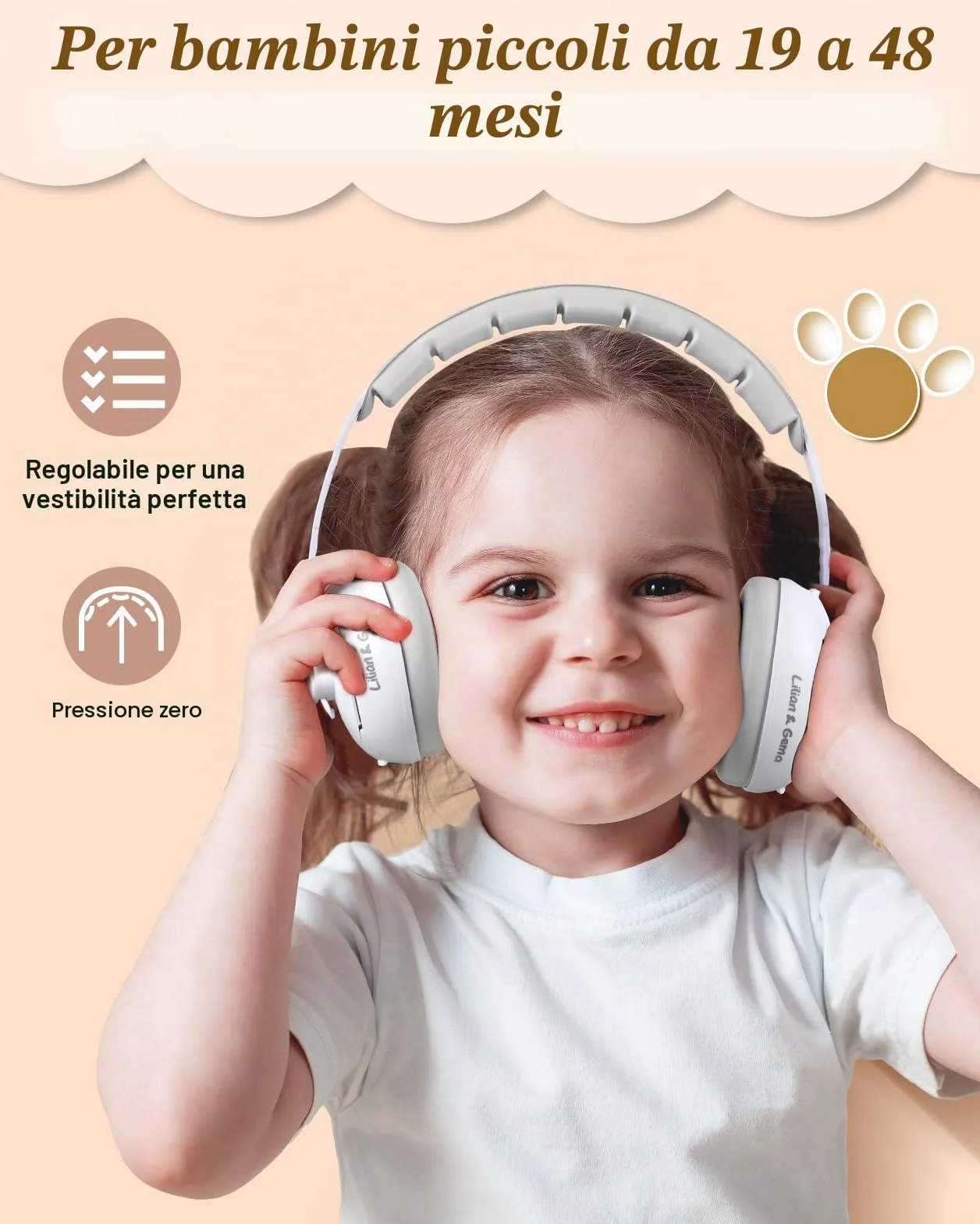 Lilian&Gema Protezione dell'udito per neonati 2-in-1 Cuffie con protezione acustica 25dB Paraorecchie regolazione del nastro