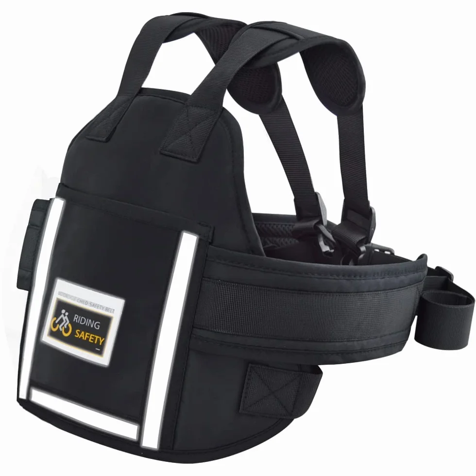 Jolik Cintura Moto Bambini Regolabile con Tasca, Materiale Traspirante Riflettente Nero
