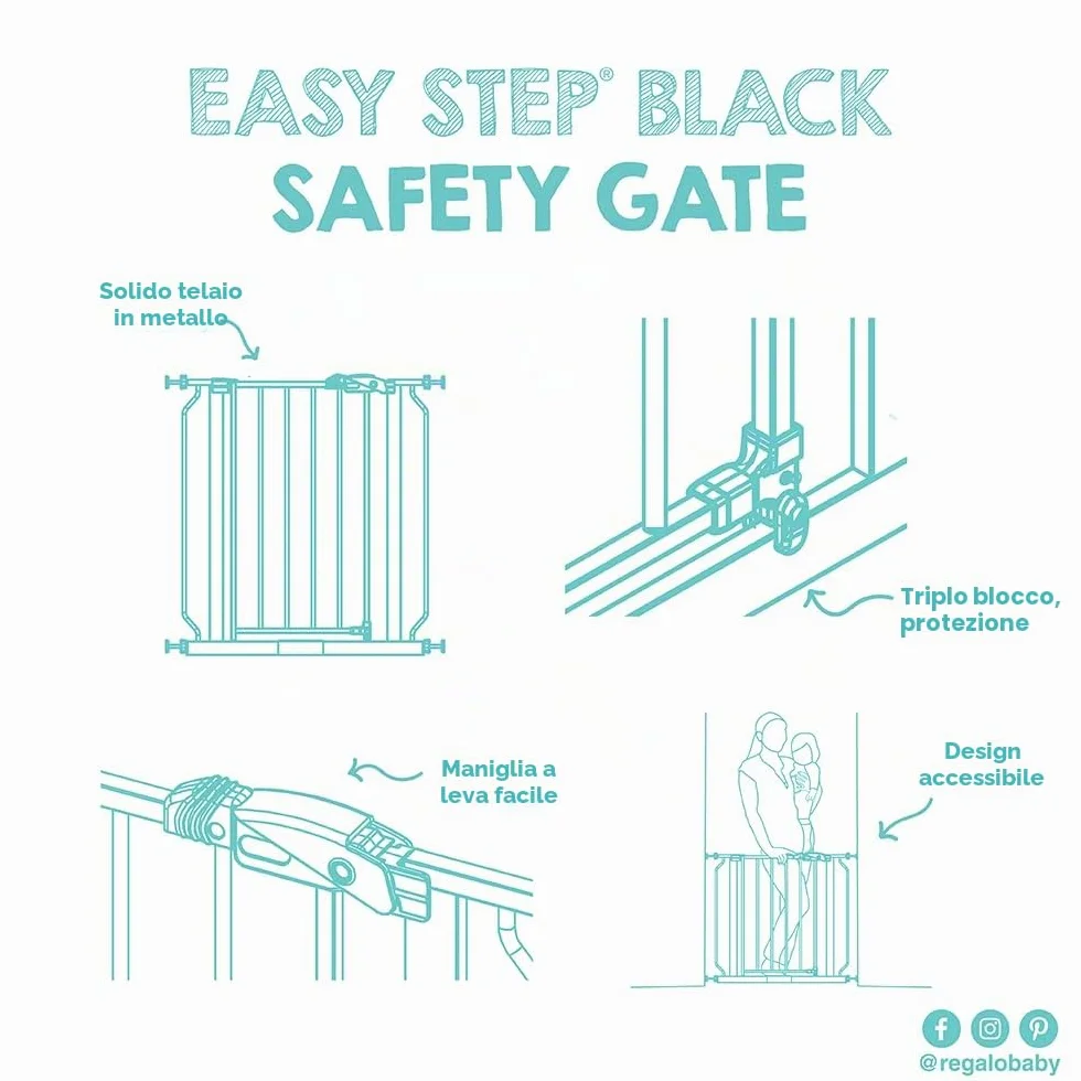 Regalo Safety Easy Step Baby Gate for Doorways & Stairs, Fits 73.6-95.5cm, Pressure Mounted, Black