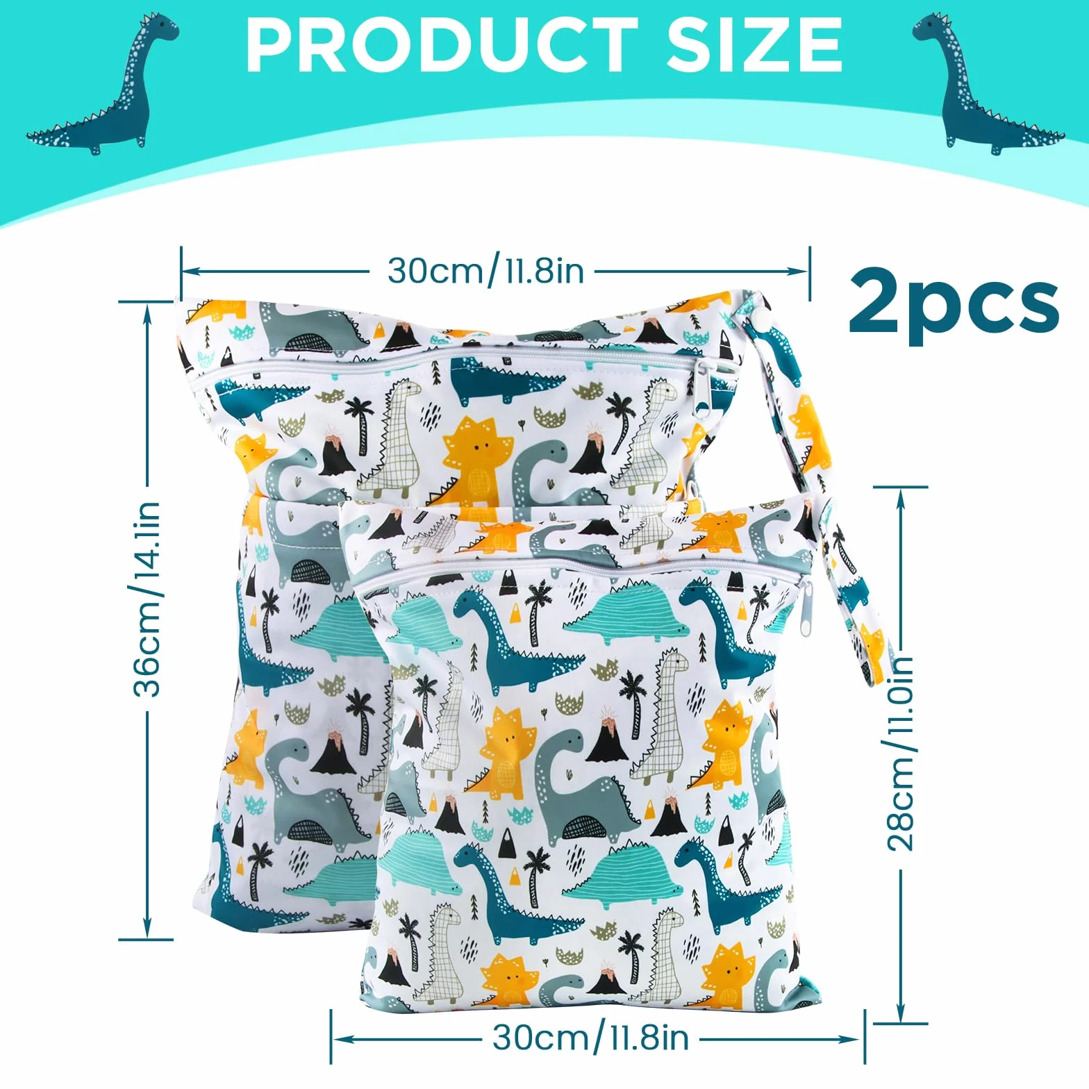 Borsa per Pannolini Lavabili, 2 Pezzi Wet Bag Impermeabile con Cerniera, Riutilizzabile