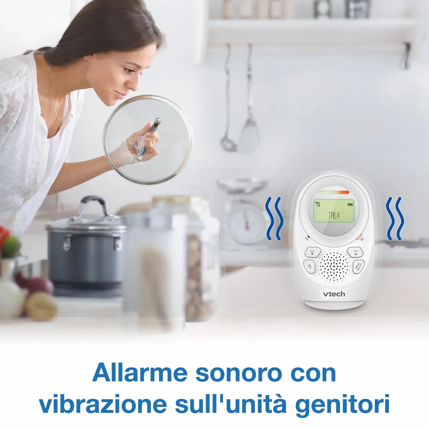 VTech BM1211 Monitor Audio per Bambini, trasmissione sonora chiara, lunga portata, controllo volume 5 livelli, luce notturna, funzione parlare, clip cintura