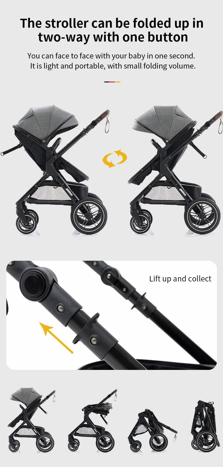 YAZOCO Passeggino Trio 3 in 1 Carrozzina Ovetto Pieghevole Neonato Cachi