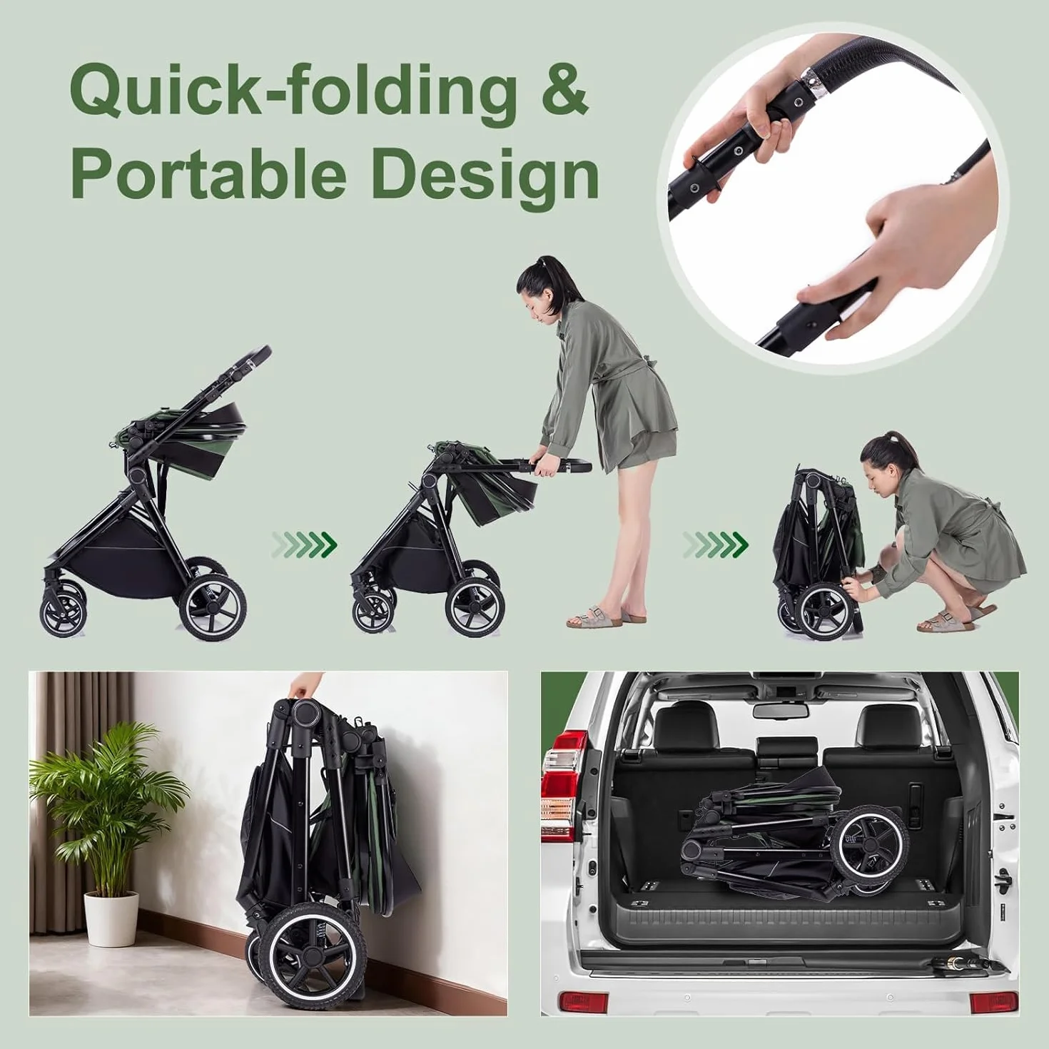 Gcarebb Sistema da Viaggio 3 in 1, Passeggino con Telaio in Alluminio e Copertura Antipioggia