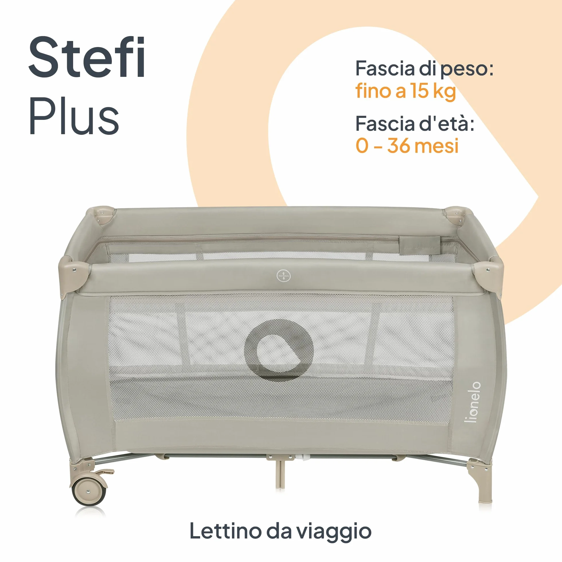 LIONELO STEFI PLUS Lettino da Viaggio Pieghevole 129x71x77cm per Bambini 0-3 Anni con Materasso 2 Livelli