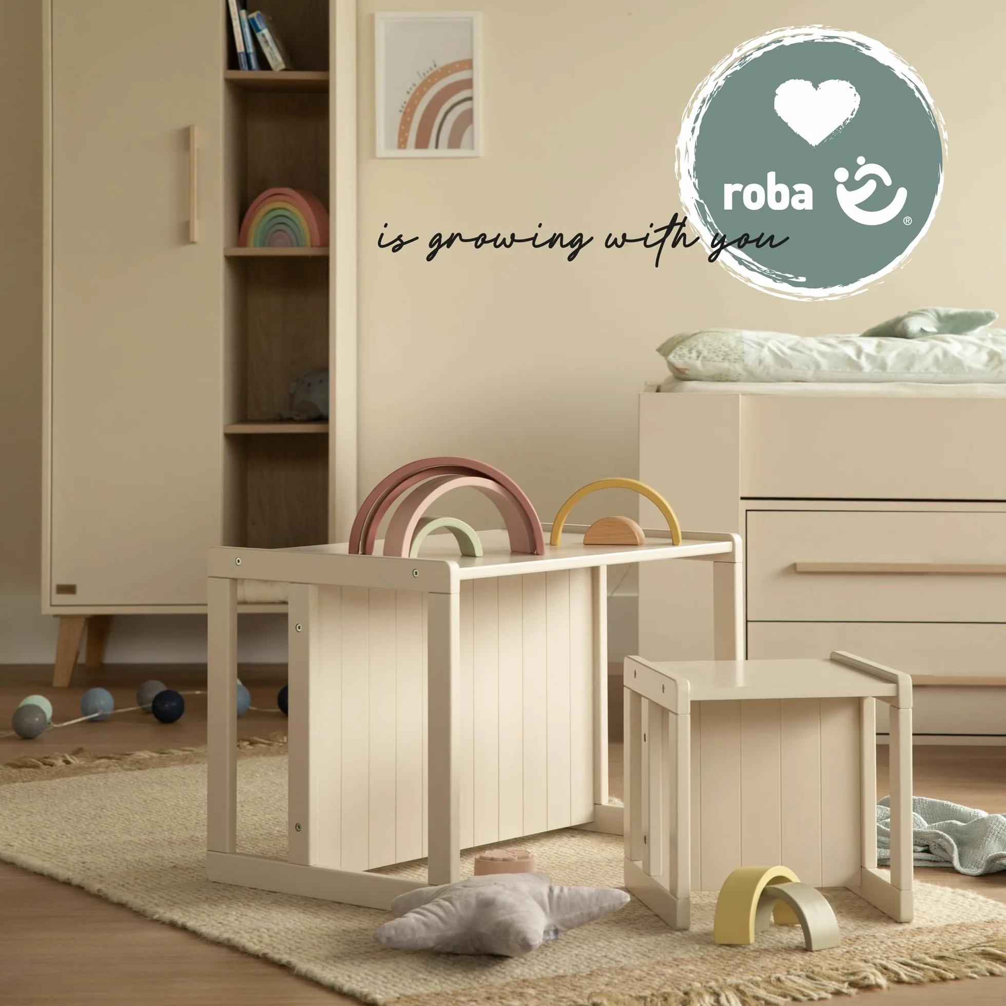 Sgabello per Bambini in Stile Country Reversibile 3 Altezze Seduta Legno Beige/Cashmere