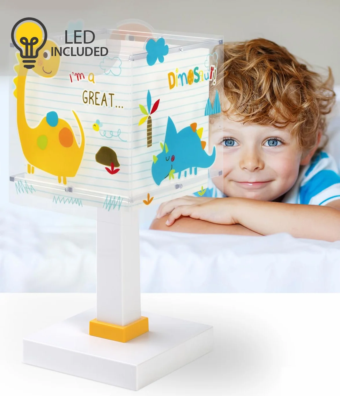 Dalber Lampada da tavolo o comodino per bambini Dinos Dinosauri, 73451N, G4-4W LED - Lampadina inclusa