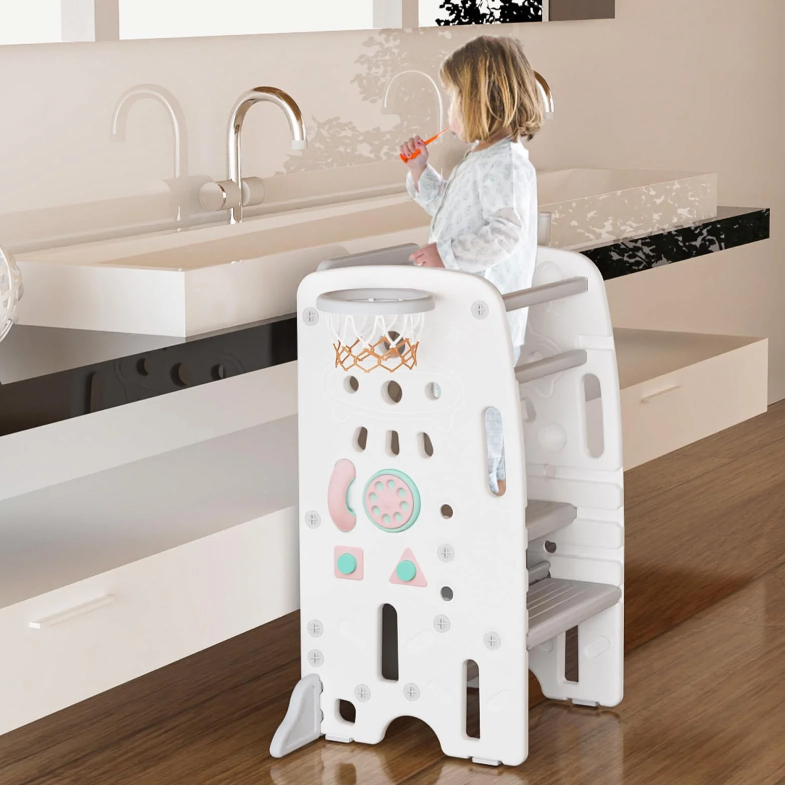 Torre Montessoriana per Bambini Antiribaltamento Regolabile in Altezza Gradini Antiscivolo SST-02