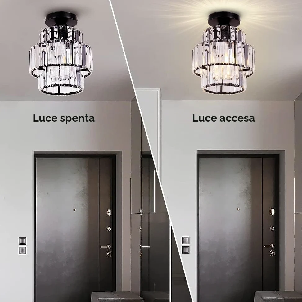 Mini Lampadario Moderno Cristallo Lampadario Incasso Soffitto Doppio Strato Cristallo Lampadario Illuminazione Lampada per Camera da letto Cucina Bar Bagno Corridoio (nero)