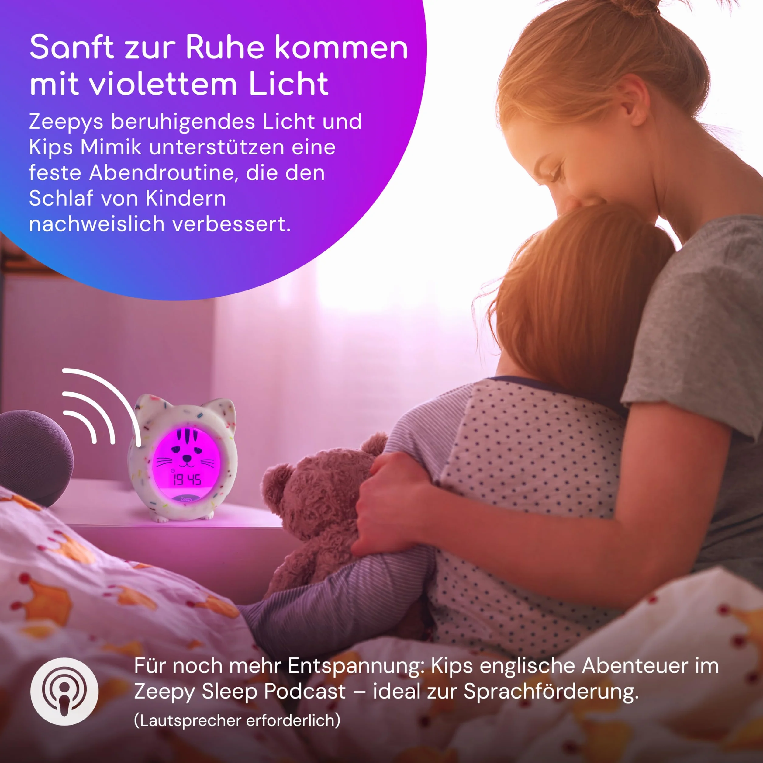 Zeepy Sveglia Bambino Educativo Giorno/Notte | Orologio Sveglia Luminoso USB Ricaricabile Infrangibile | Luce Notturna Bambino Scienziato per Sonno Tranquillo – Kip il Gattino