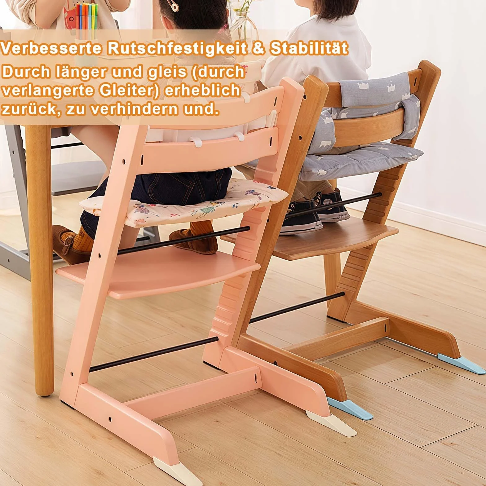 Stokke Tripp Trapp Protezione Antiribaltamento 2 Pezzi Set Pattini Estesi Accessorio Prolungamento Base Coprigamba Colore Legno