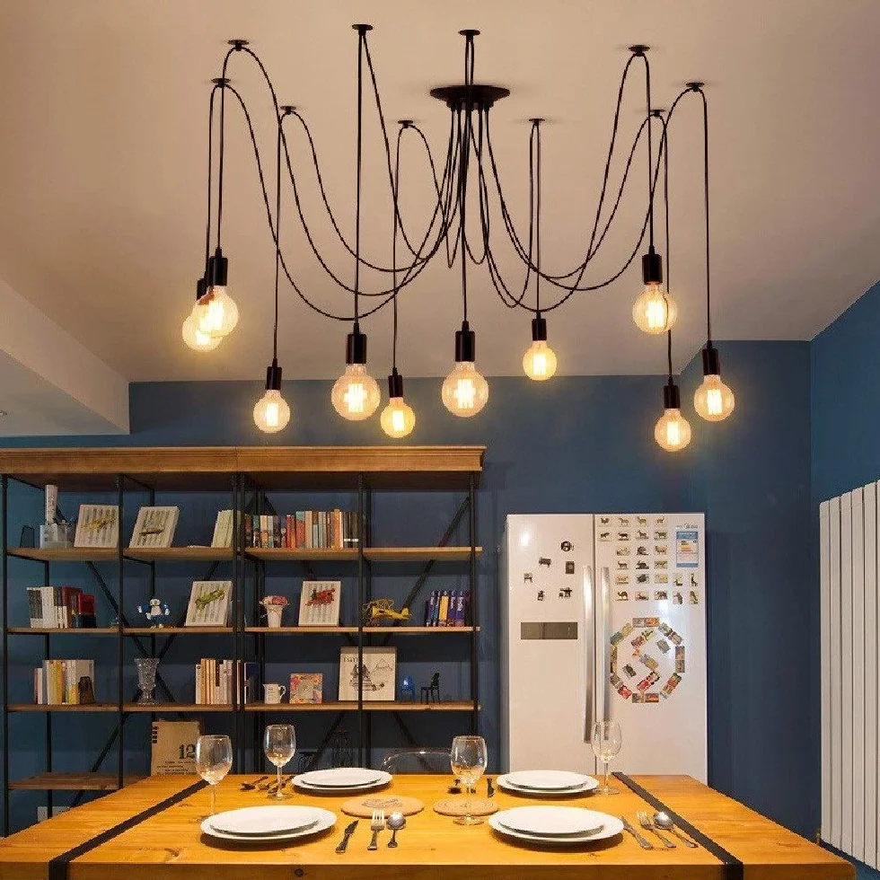Lampadario a sospensione a forma di ragno, lampada a sospensione industriale, lampadario retrò a sospensione vintage per soggiorno, cucina, camera da letto