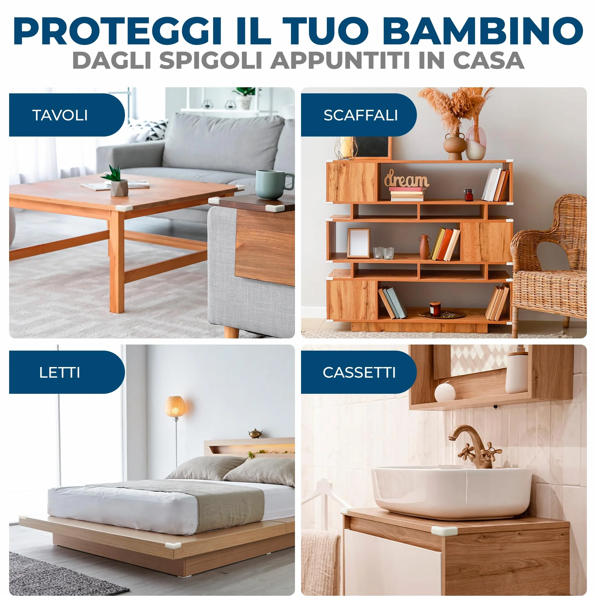 Hoffenbach Paraspigoli Angolari in Gomma per Bambini, Autoadesivi per Mobili, Sicurezza Casa, Bianco